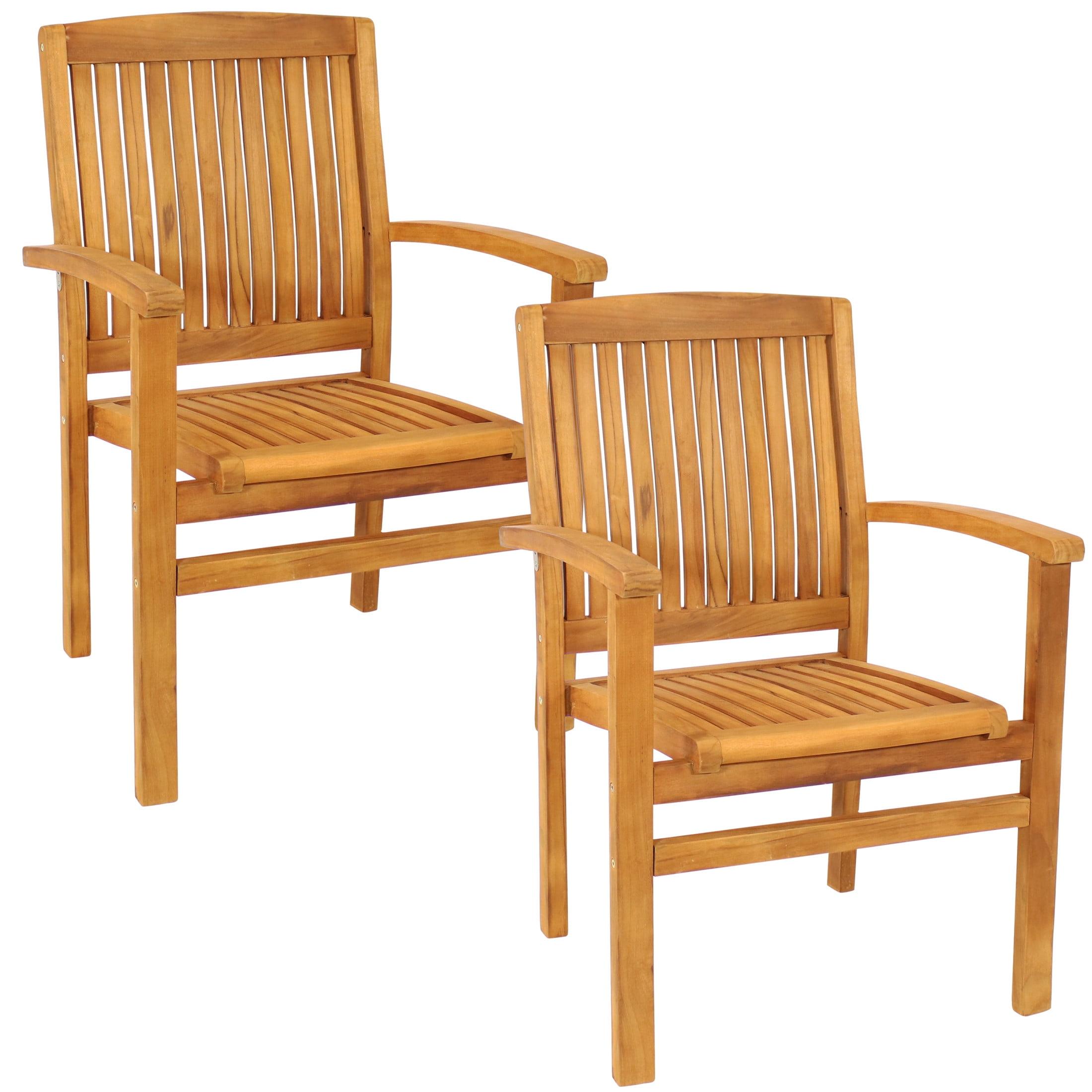 Red Barrel Studio® Datrion Teak Wood Outdoor Stacking Dining Armchair (Set of 2)
