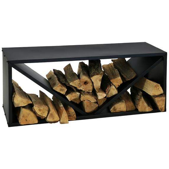 Sunnydaze Indoor/Outdoor Steel Triple Triangle Fire Pit or Fireplace Firewood Log Rack Storage Holder - 41" - Black