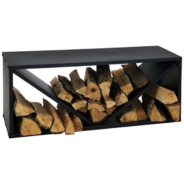 Sunnydaze Indoor/Outdoor Steel Triple Triangle Fire Pit or Fireplace Firewood Log Rack Storage Holder - 41" - Black