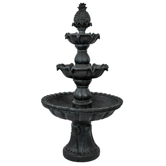 Sunnydaze Electric Fiberglass 3-Tier Welcome Pineapple Top Outdoor Water Fountain - 57" - Deep Espresso