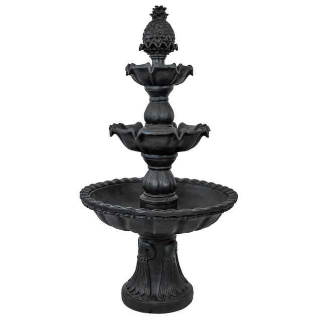 Sunnydaze Electric Fiberglass 3-Tier Welcome Pineapple Top Outdoor Water Fountain - 57" - Deep Espresso