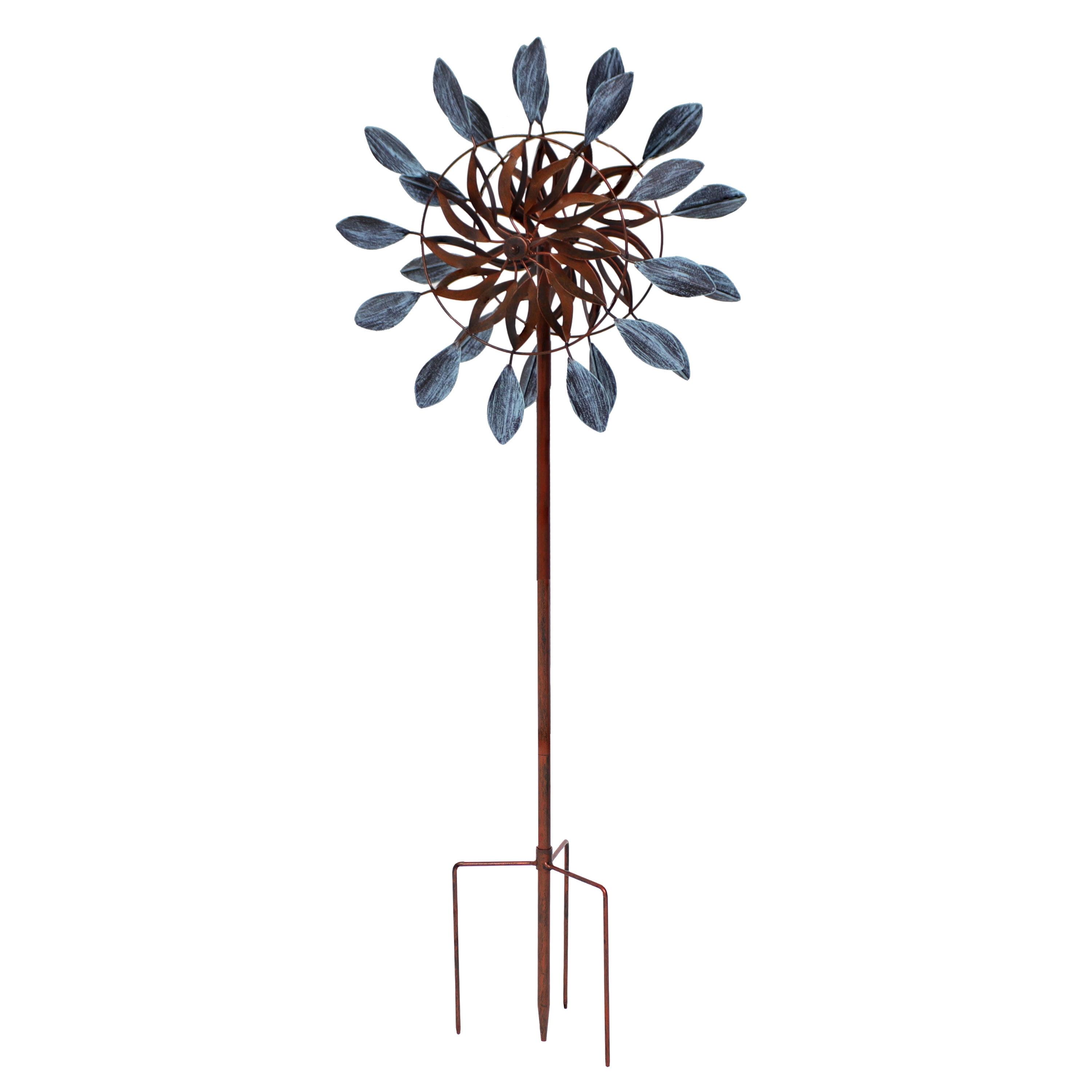 Blue and Brown Iron Dual-Blade Garden Wind Spinner