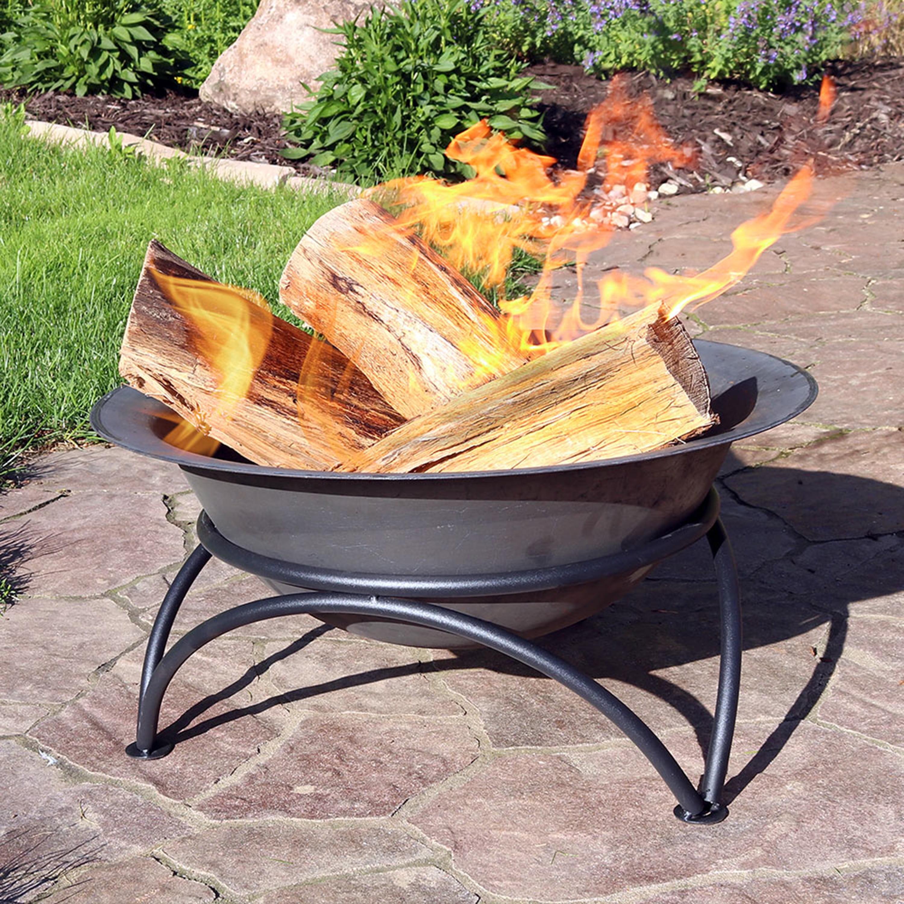 23.5" Round Wood-Burning Dark Gray Finish Cast Iron Fire Pit Bowl and Stand