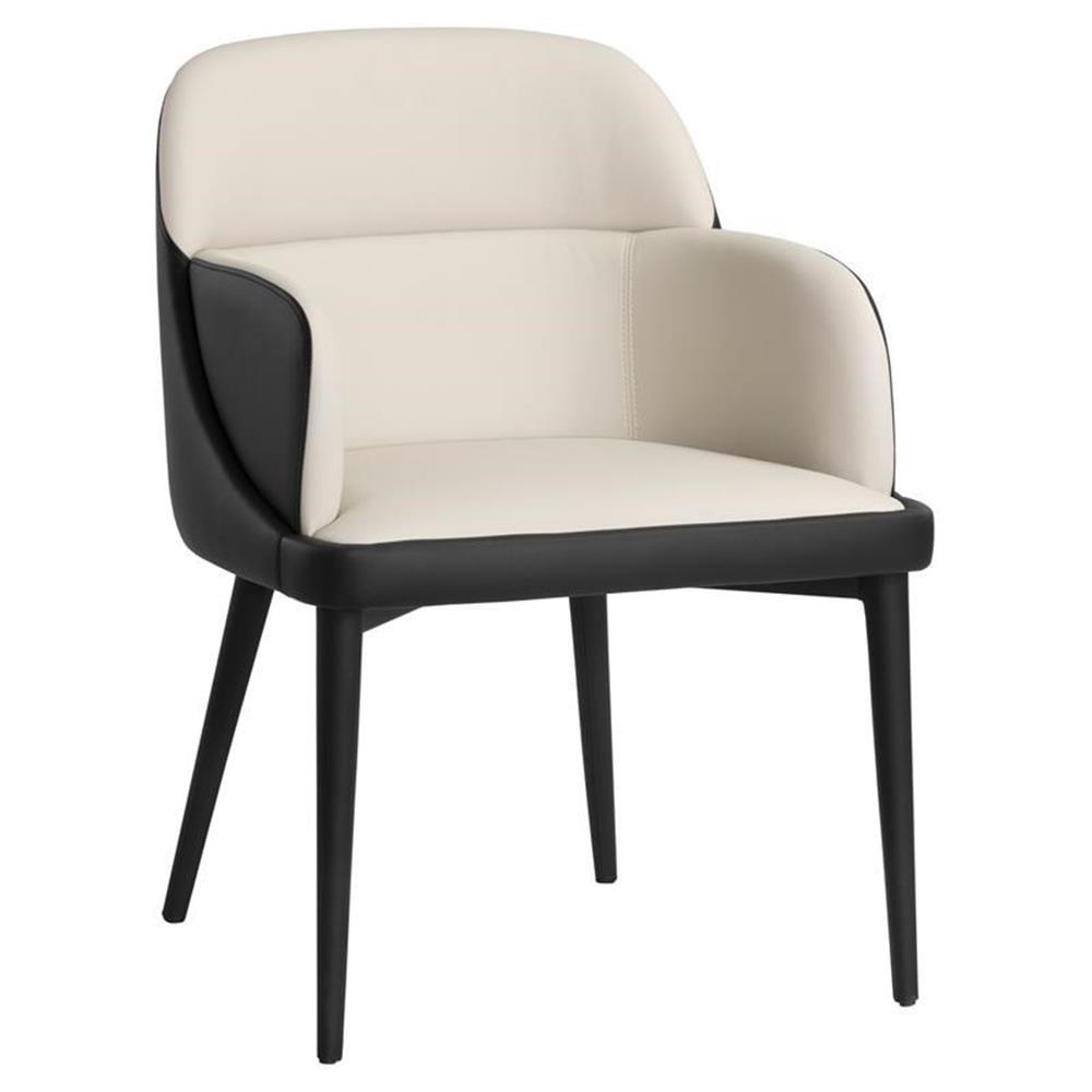 Cream and Black Faux Leather Upholstered Arm Chair with Wood Legs