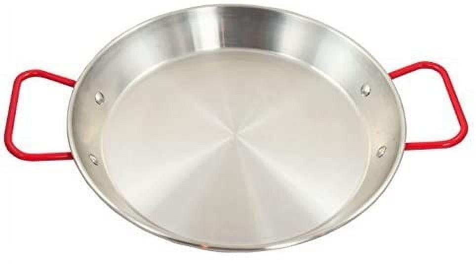 Sunrise Stainless Steel Paella Pan with Red Handles (8")