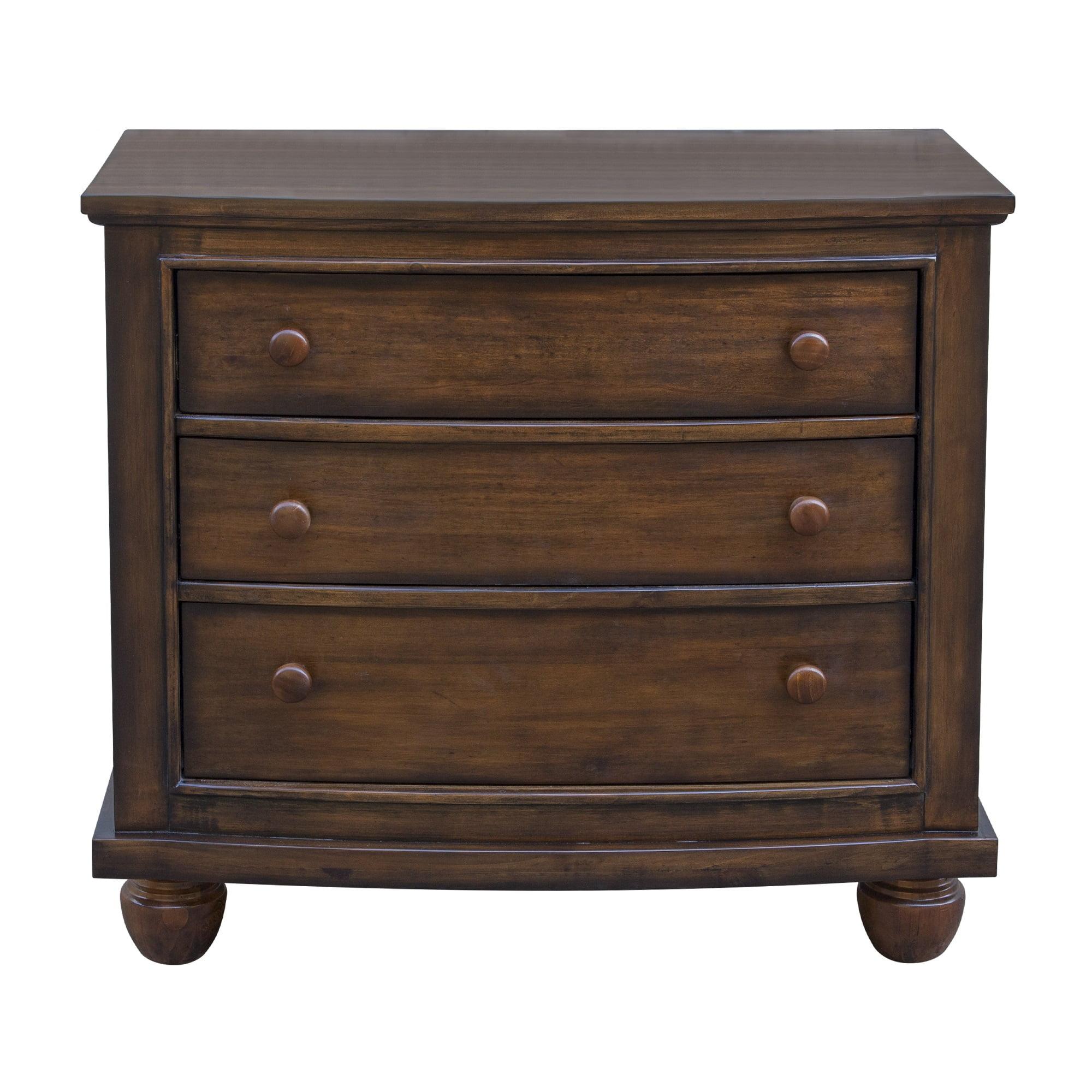 Tropical Walnut Brown 3-Drawer Acacia Wood Nightstand