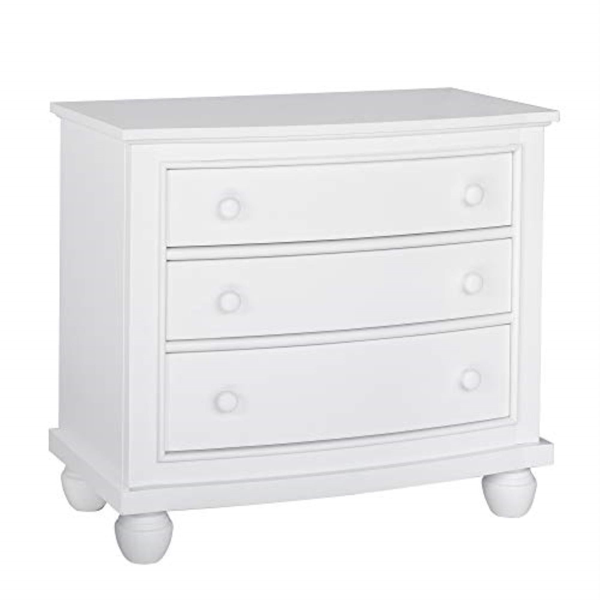 Coastal White Wood 3-Drawer Nightstand with USB Ports