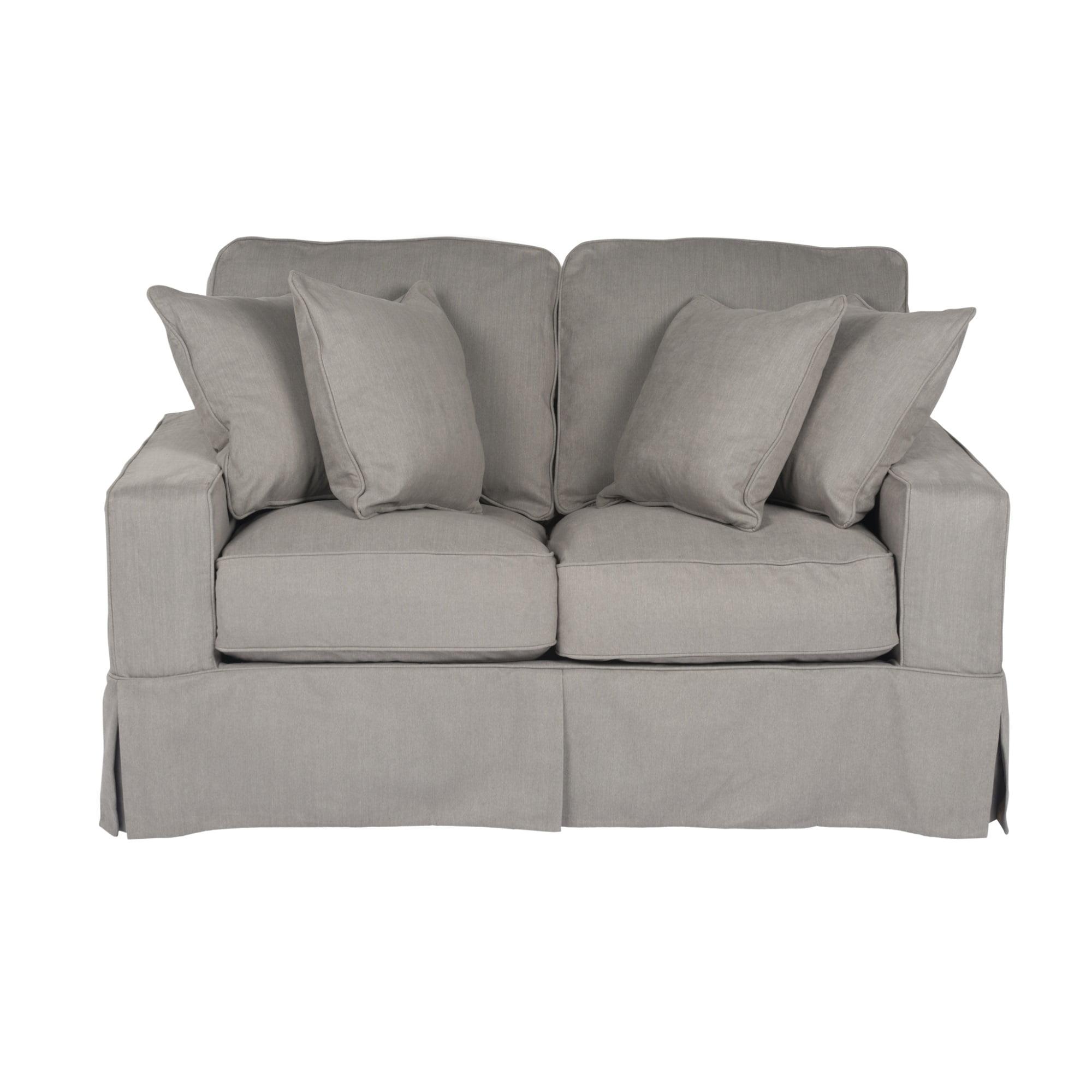 Sunset Trading Americana Box Cushion Fabric Slipcovered Loveseat in Gray