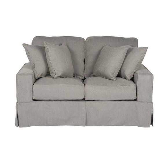 Sunset Trading Americana Box Cushion Fabric Slipcovered Loveseat in Gray