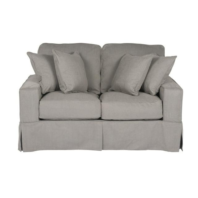 Sunset Trading Americana Box Cushion Fabric Slipcovered Loveseat in Gray