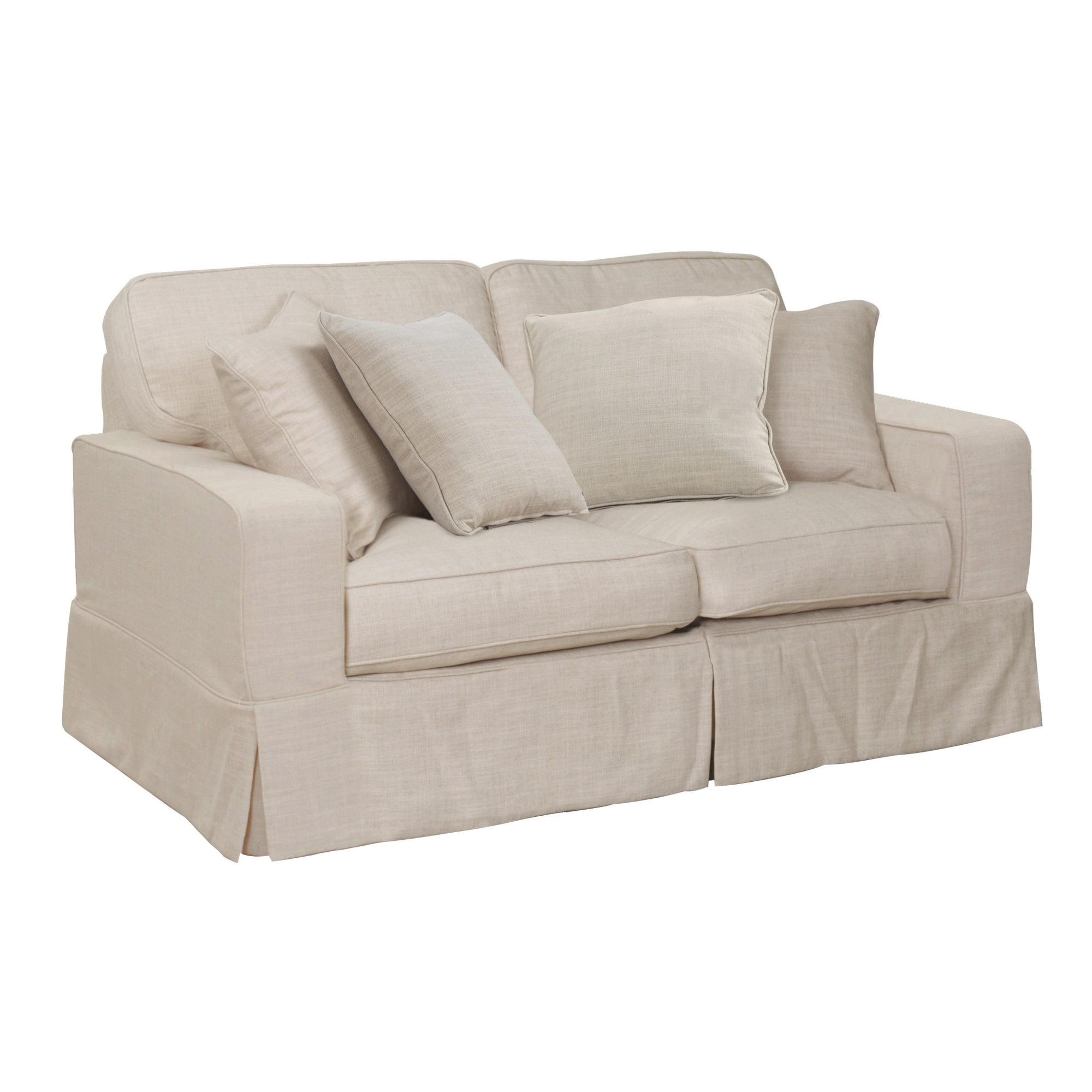 Sunset Trading Americana Fabric Slipcover for Track Arm Loveseat in Linen Gray