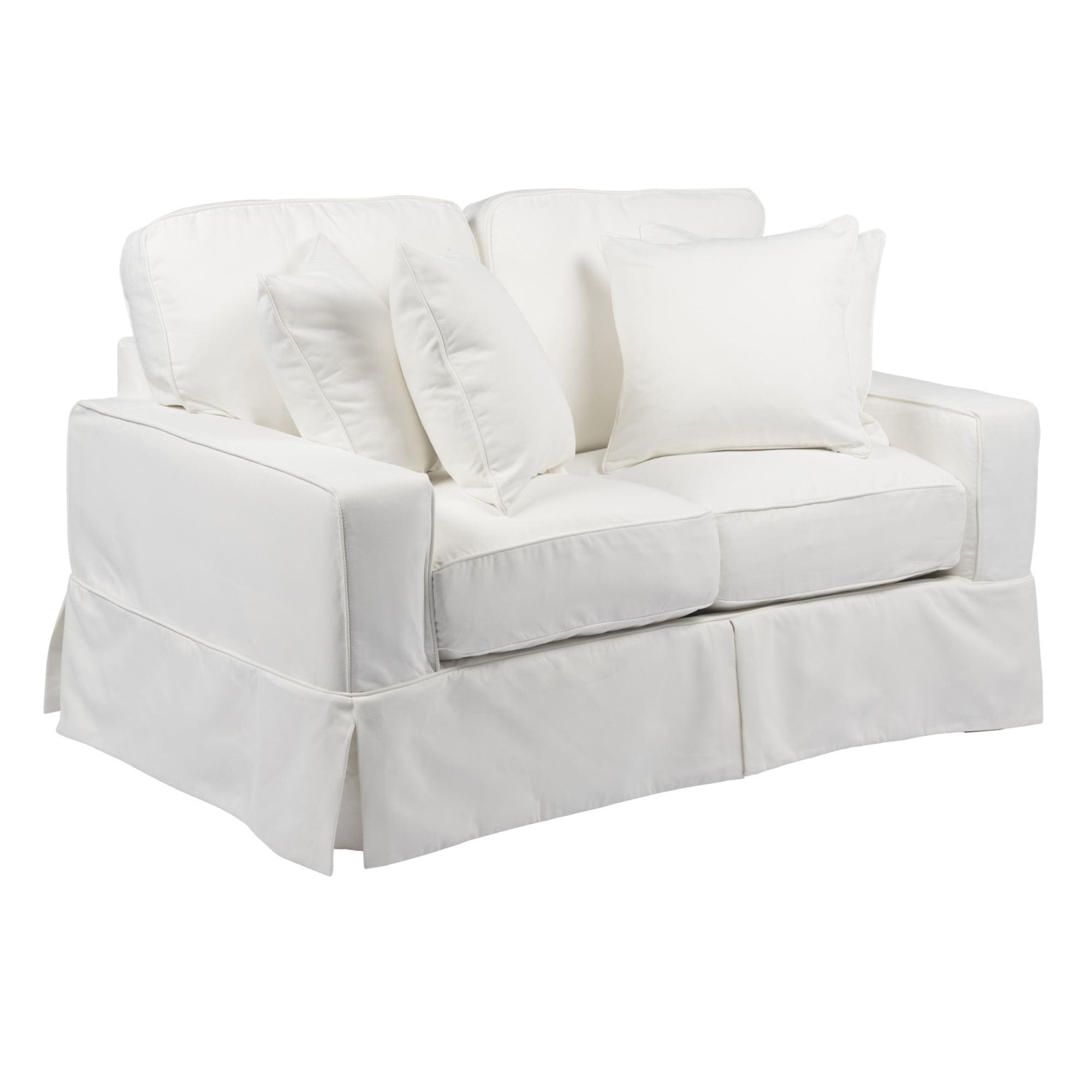 Sunset Americana White Polyester Track Arm Loveseat Slipcover