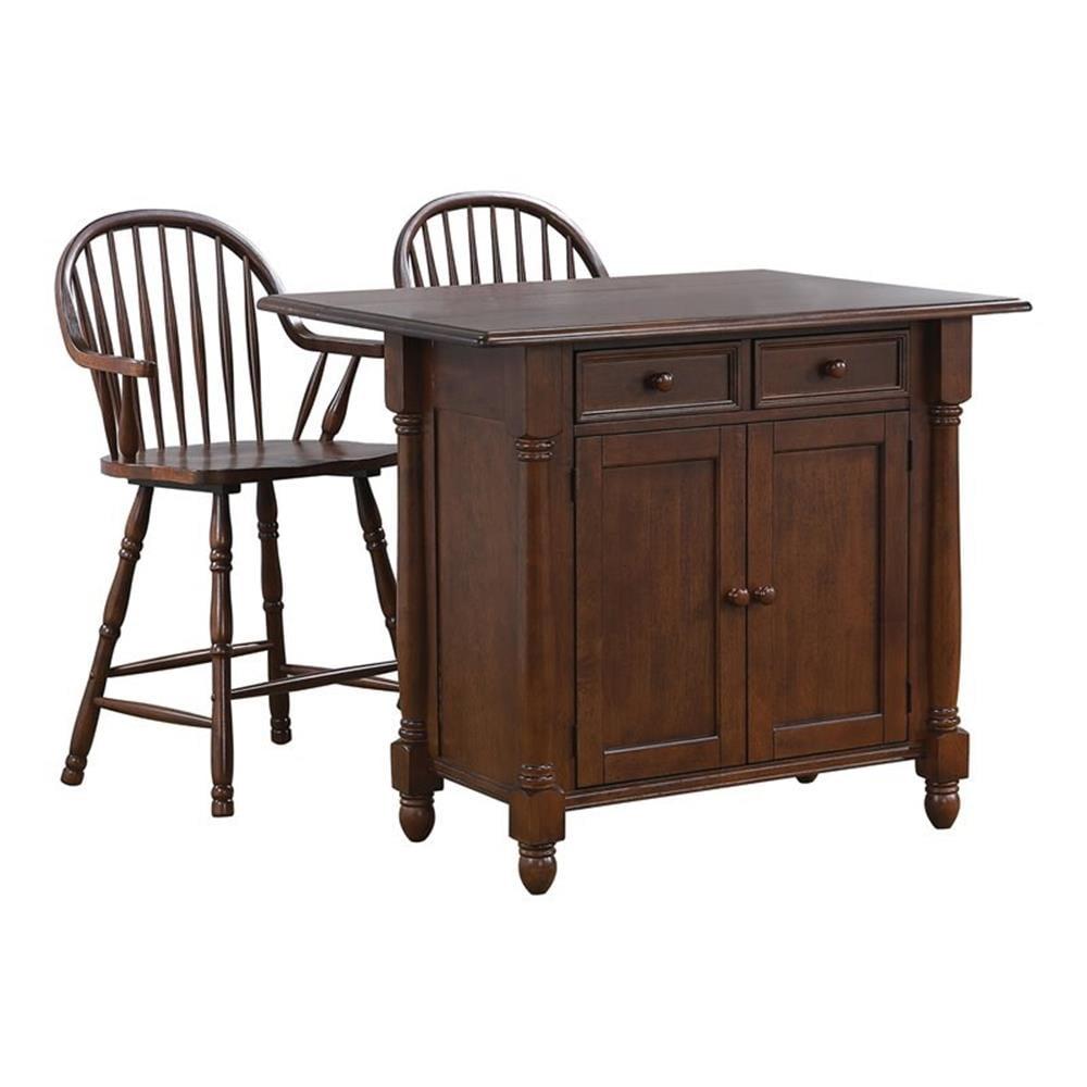 Chestnut Brown Extendable Drop Leaf Wood Kitchen Island Set