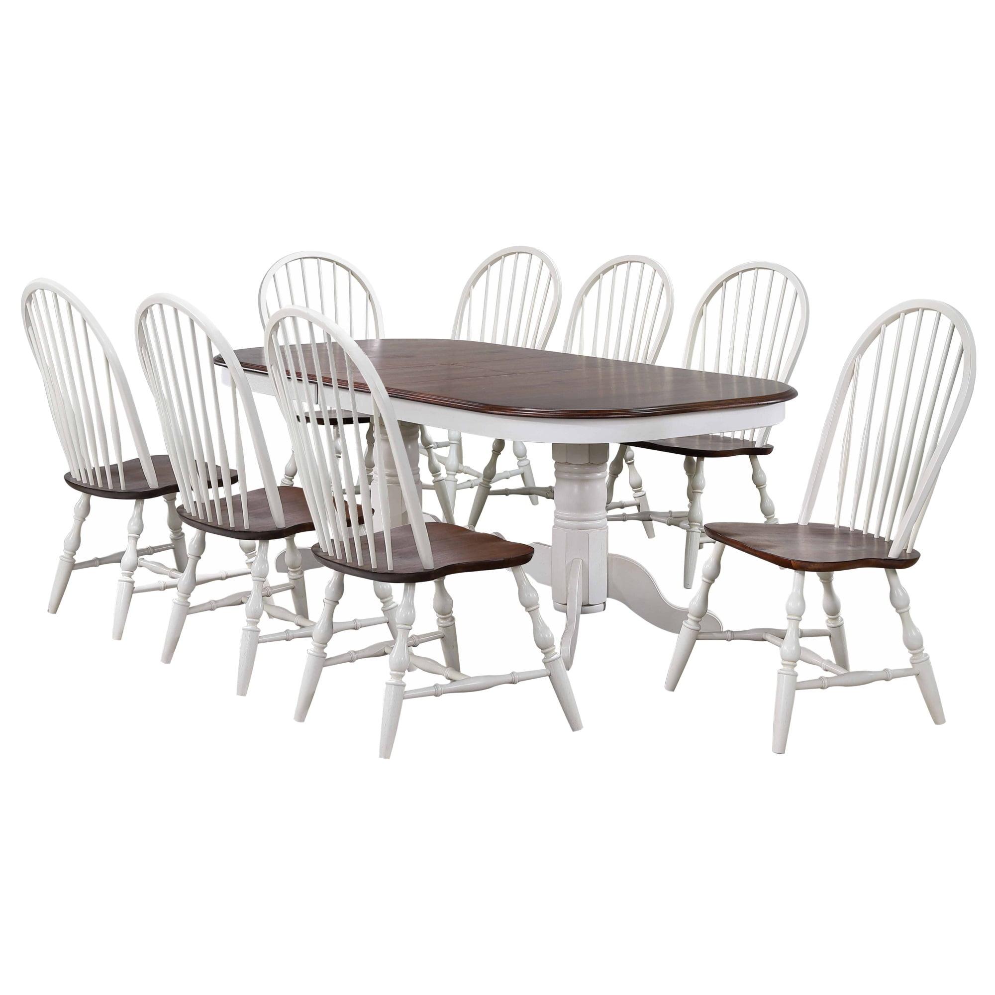 96" White and Brown Extendable Wood Dining Set with 8 Chairs