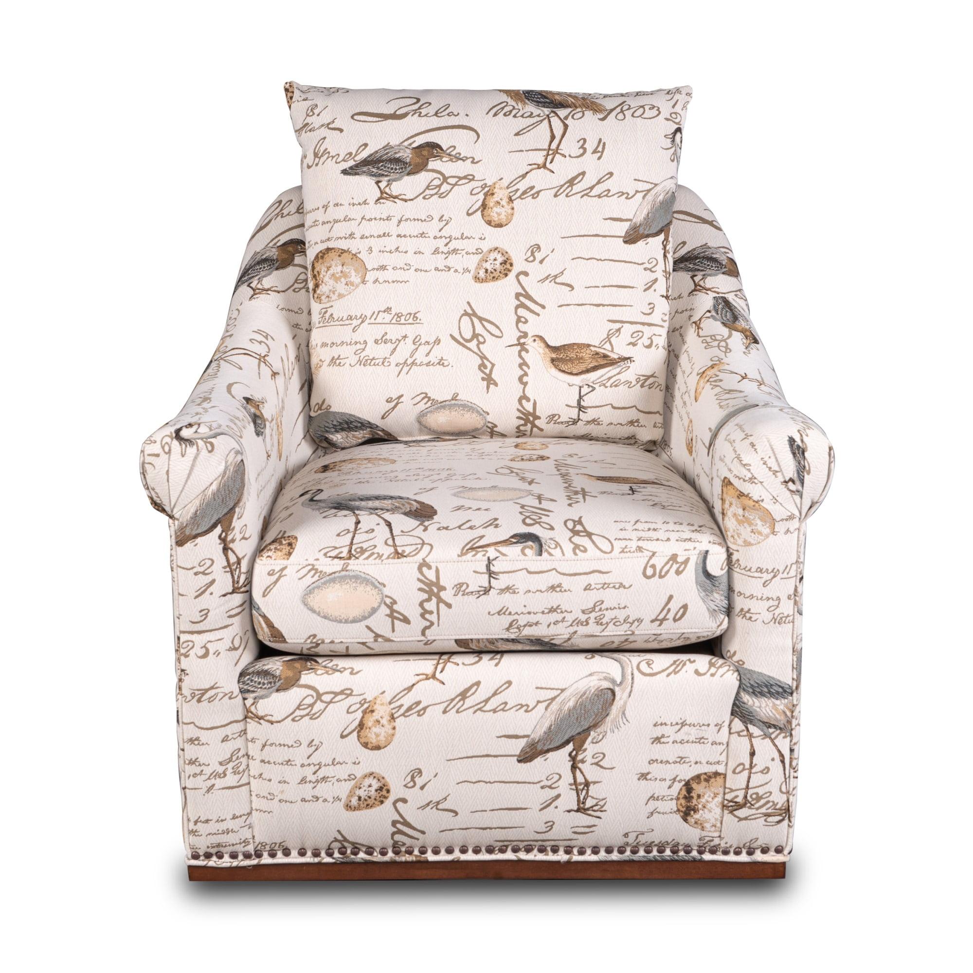 Traditional Birdscript Swivel Accent Chair with Nailhead Trim