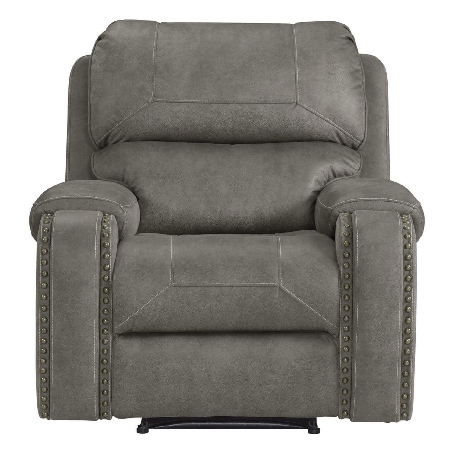 Calvin 41" Gray Fabric Recliner with Nailhead Trim