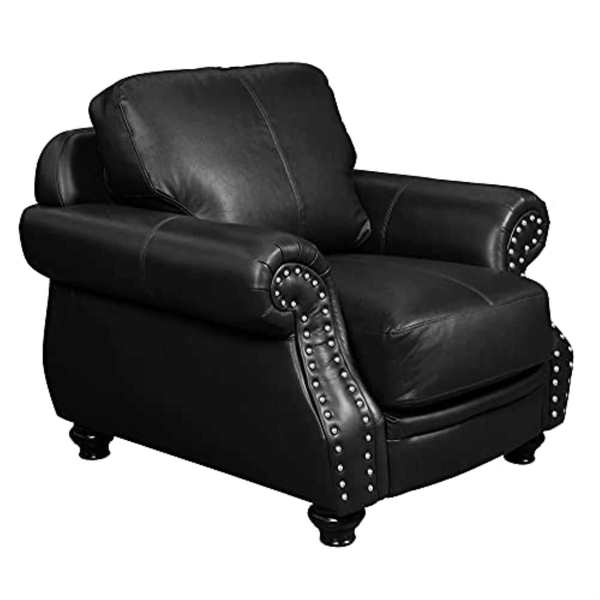 Black Leather Club Chair with Nailhead Trim