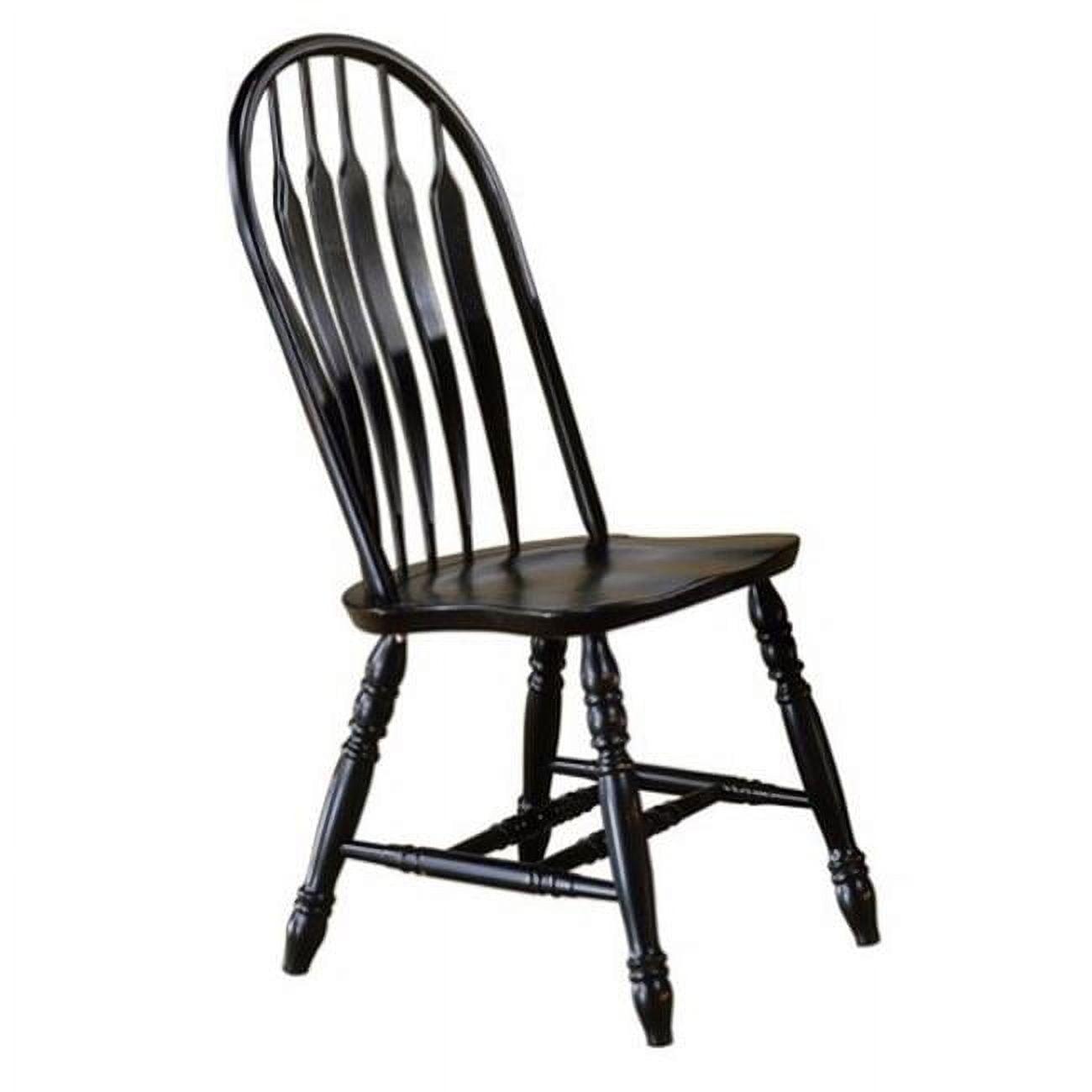 Cherry Black Windsor Slat-Back Upholstered Side Chair