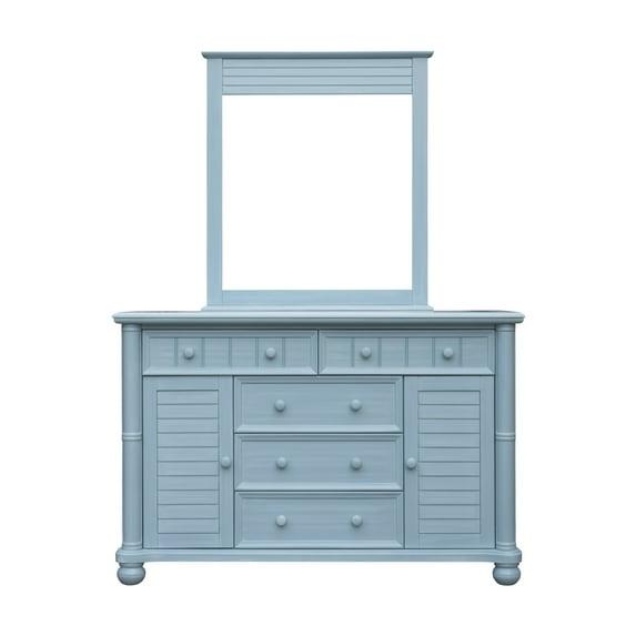Sunset Trading Cool Breeze Coastal Wood Dresser and Mirror in Beach Blue