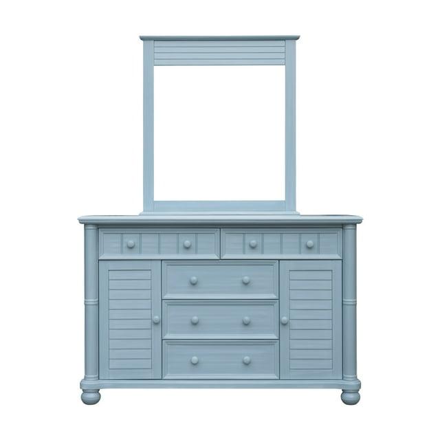 Sunset Trading Cool Breeze Coastal Wood Dresser and Mirror in Beach Blue