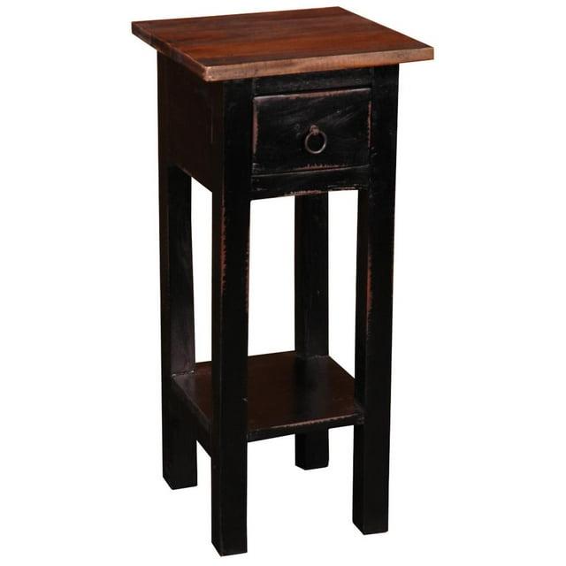 Sunset Trading Cottage Narrow Wood Side Table in Antique Black and Raftwood Top