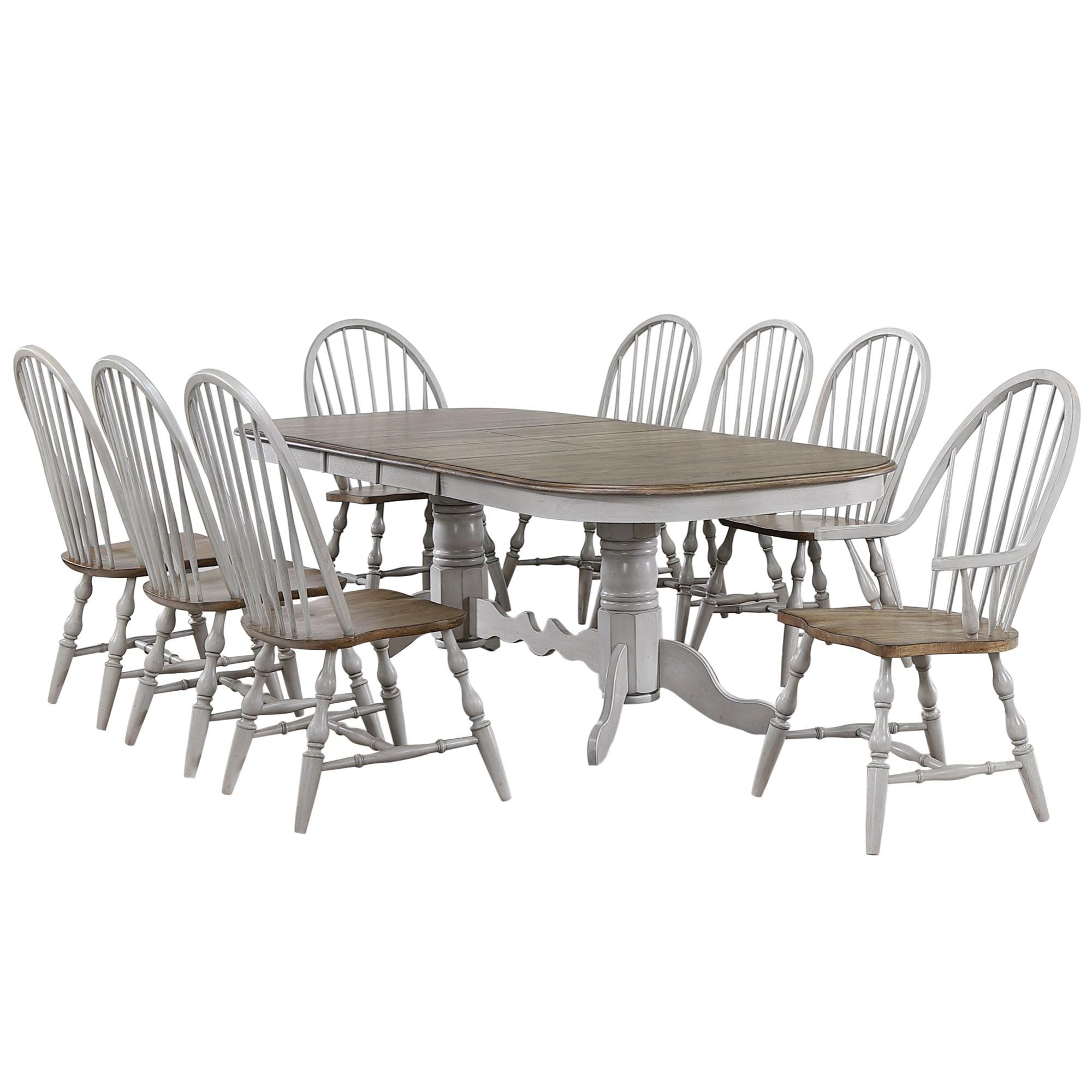 Rustic Gray and Brown 96" Extendable Wood Dining Set with 8 Chairs