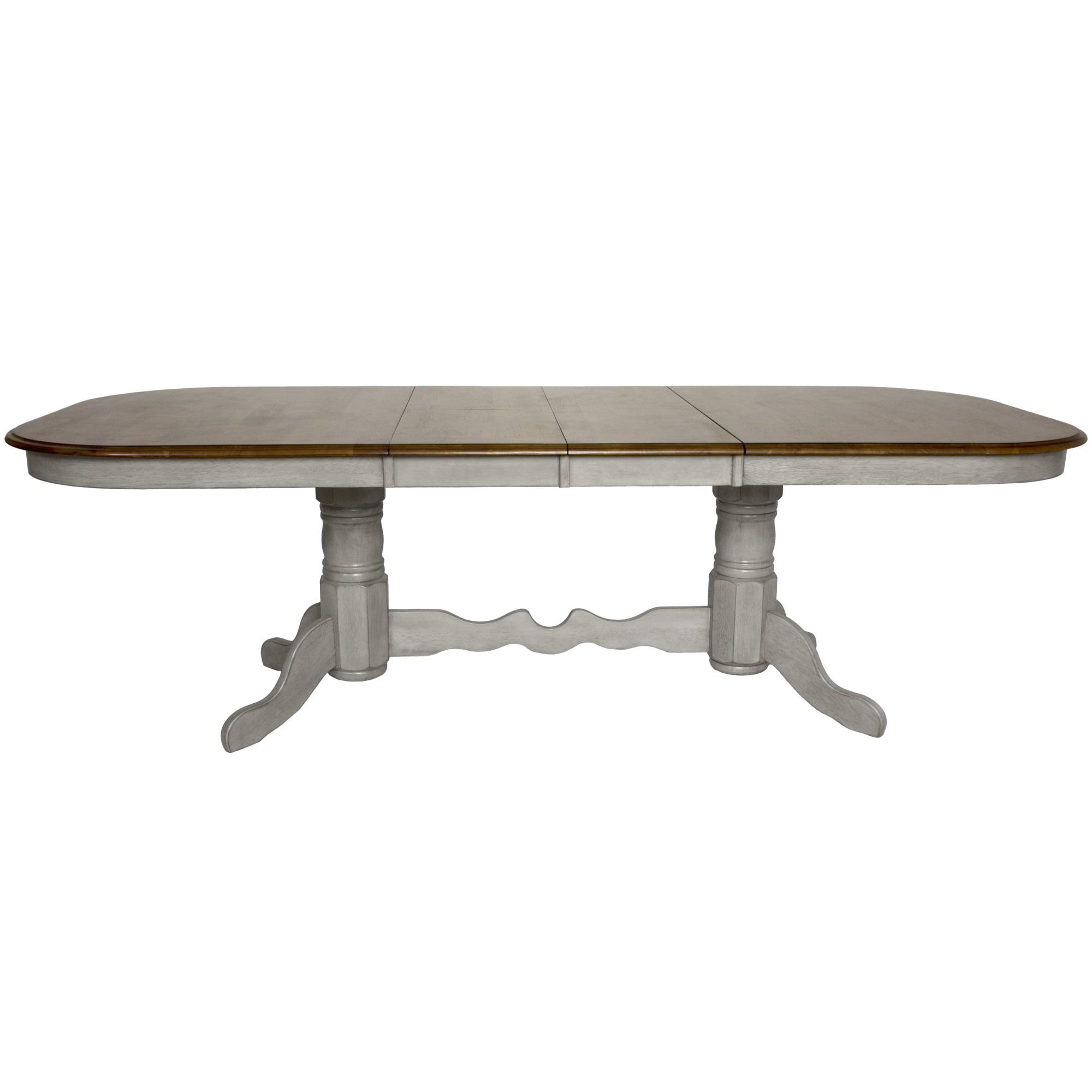 French Country Extendable Round Wood Dining Table, 96" Gray/Brown