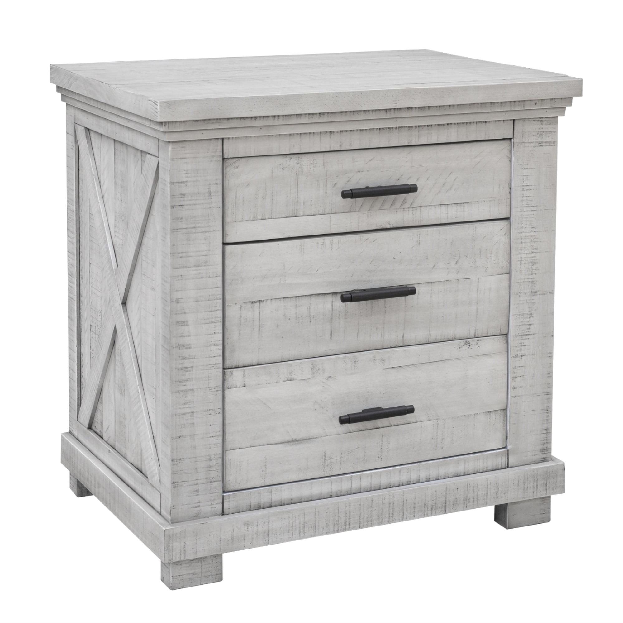 Crossing Barn Distressed Gray 3-Drawer Solid Wood Nightstand