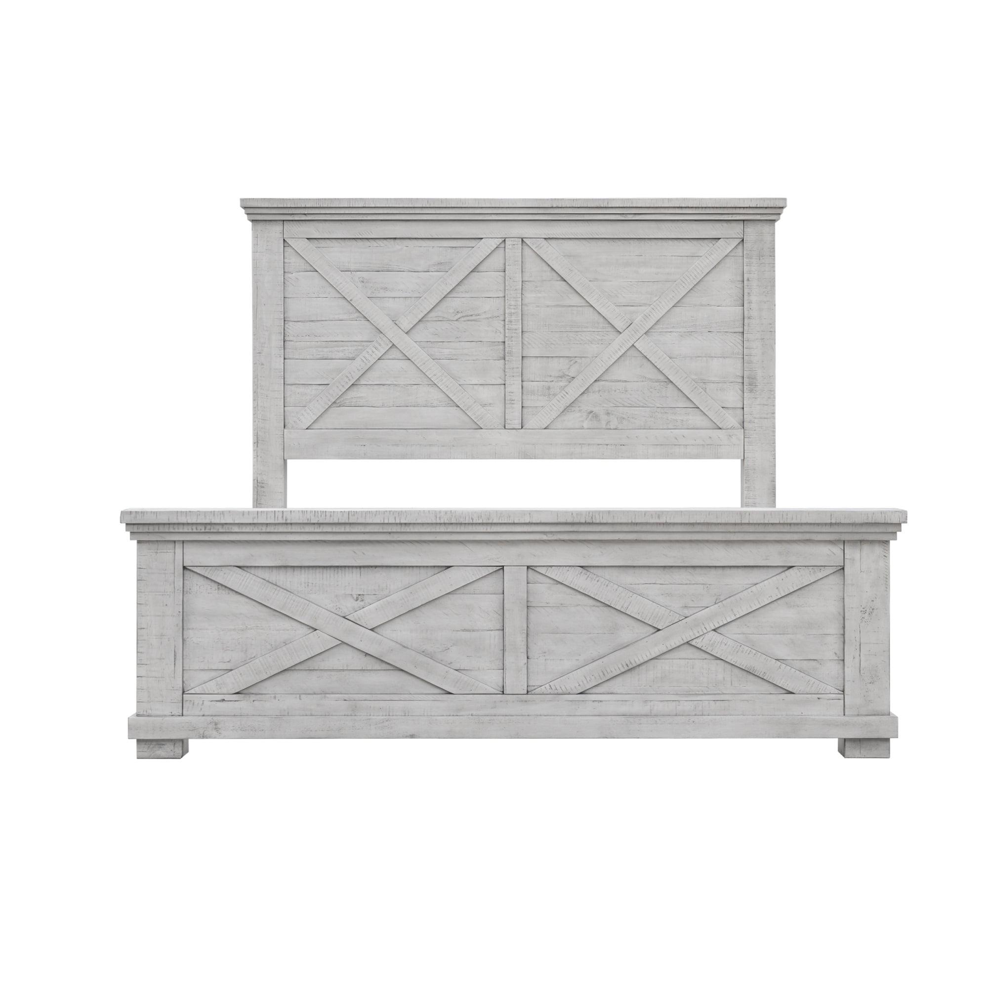 Distressed Gray King Wood Panel Bed with Storage Drawers