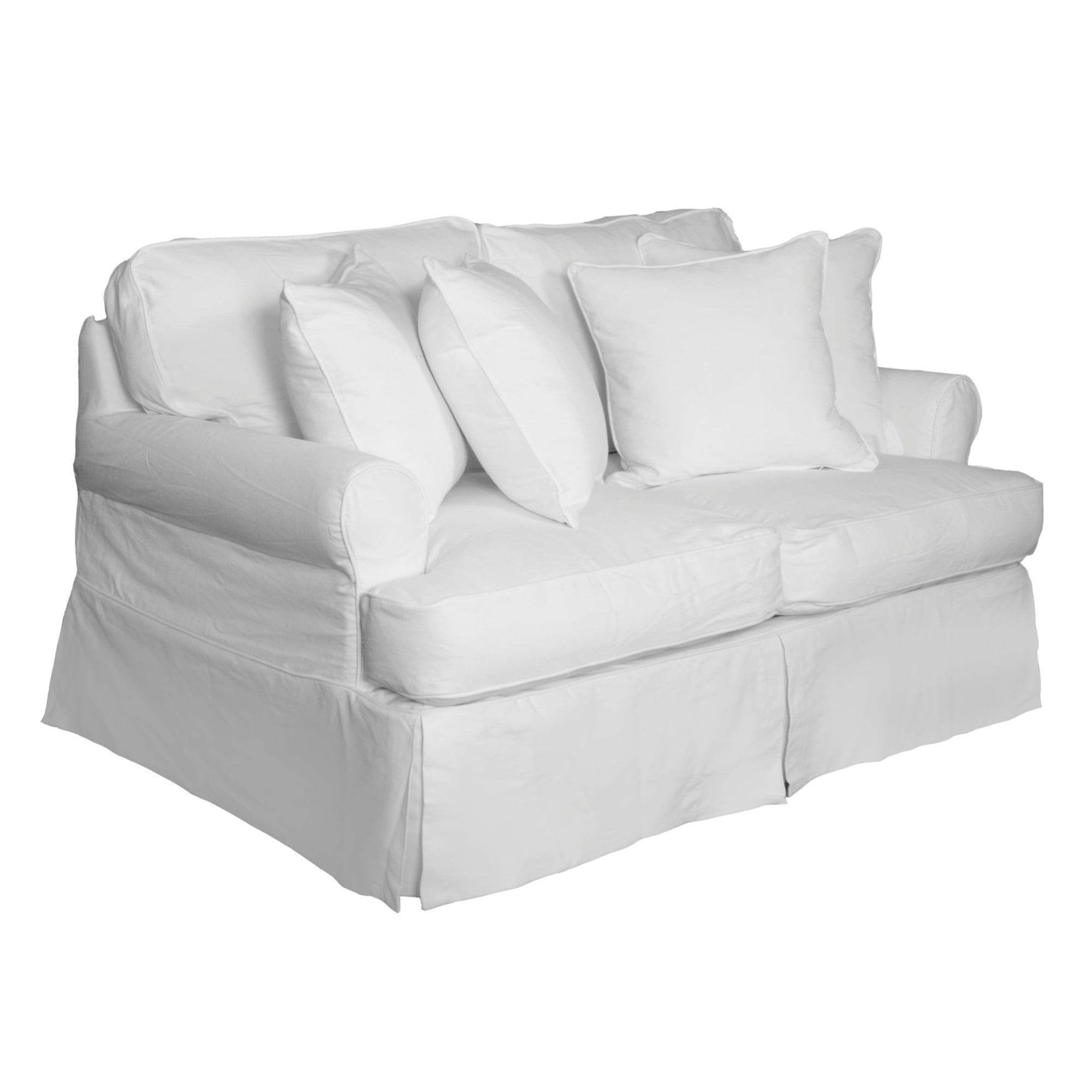 Warm White Traditional T-Cushion Loveseat Slipcover in 100% Cotton