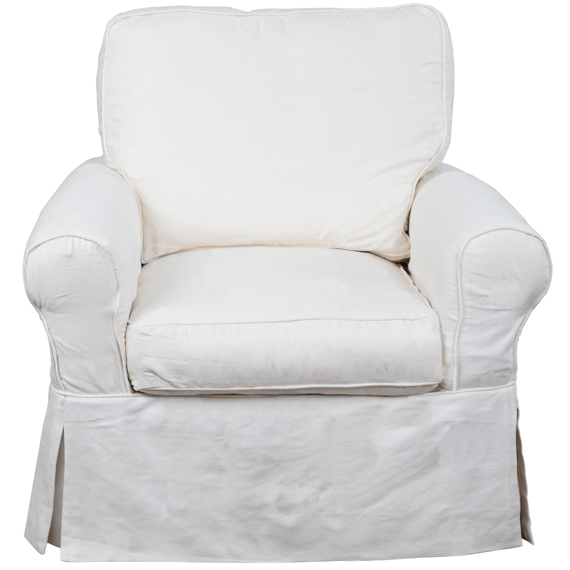 Warm White Cotton Slipcovered Swivel Rocking Chair