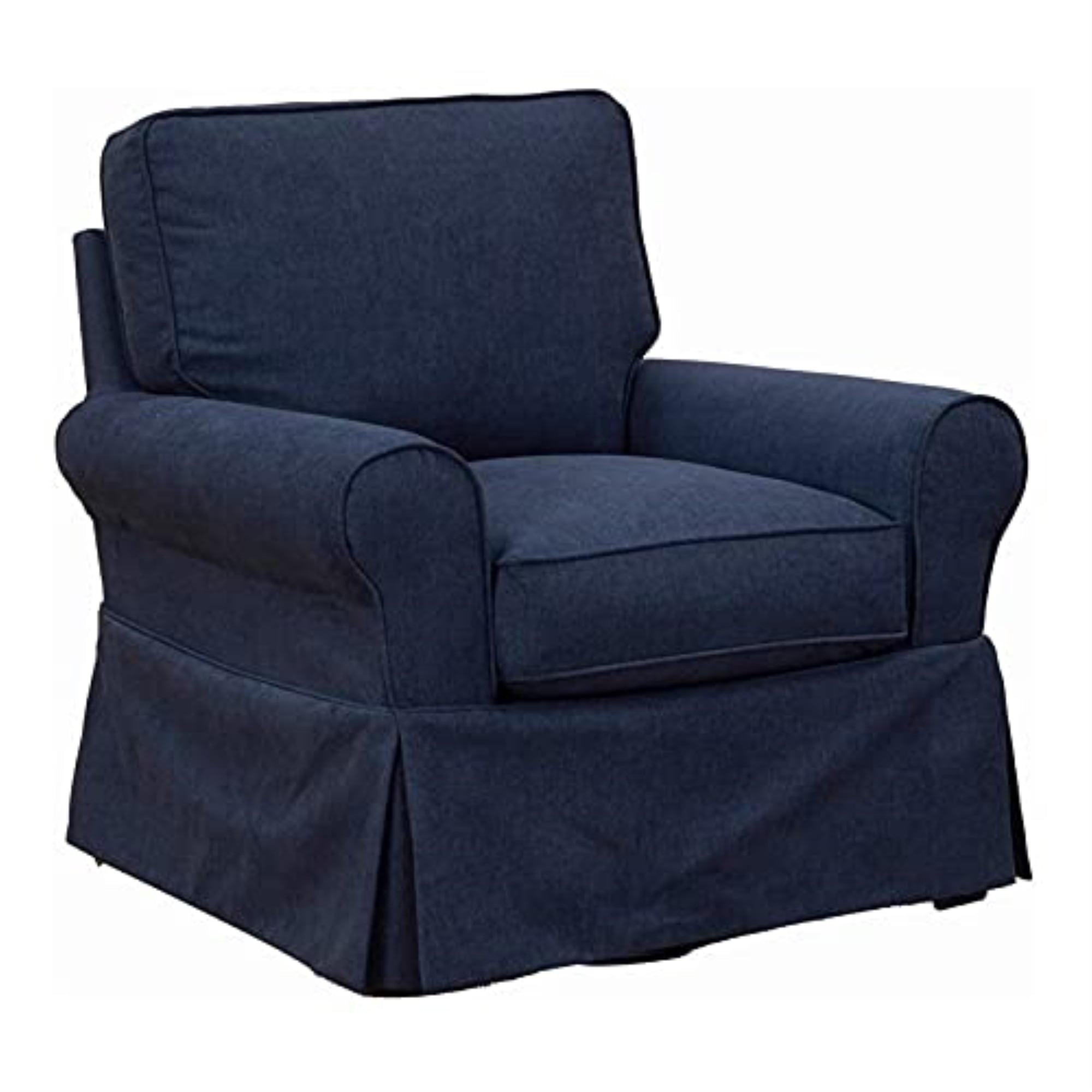 Navy Blue Performance Fabric Box Cushion Chair Slipcover