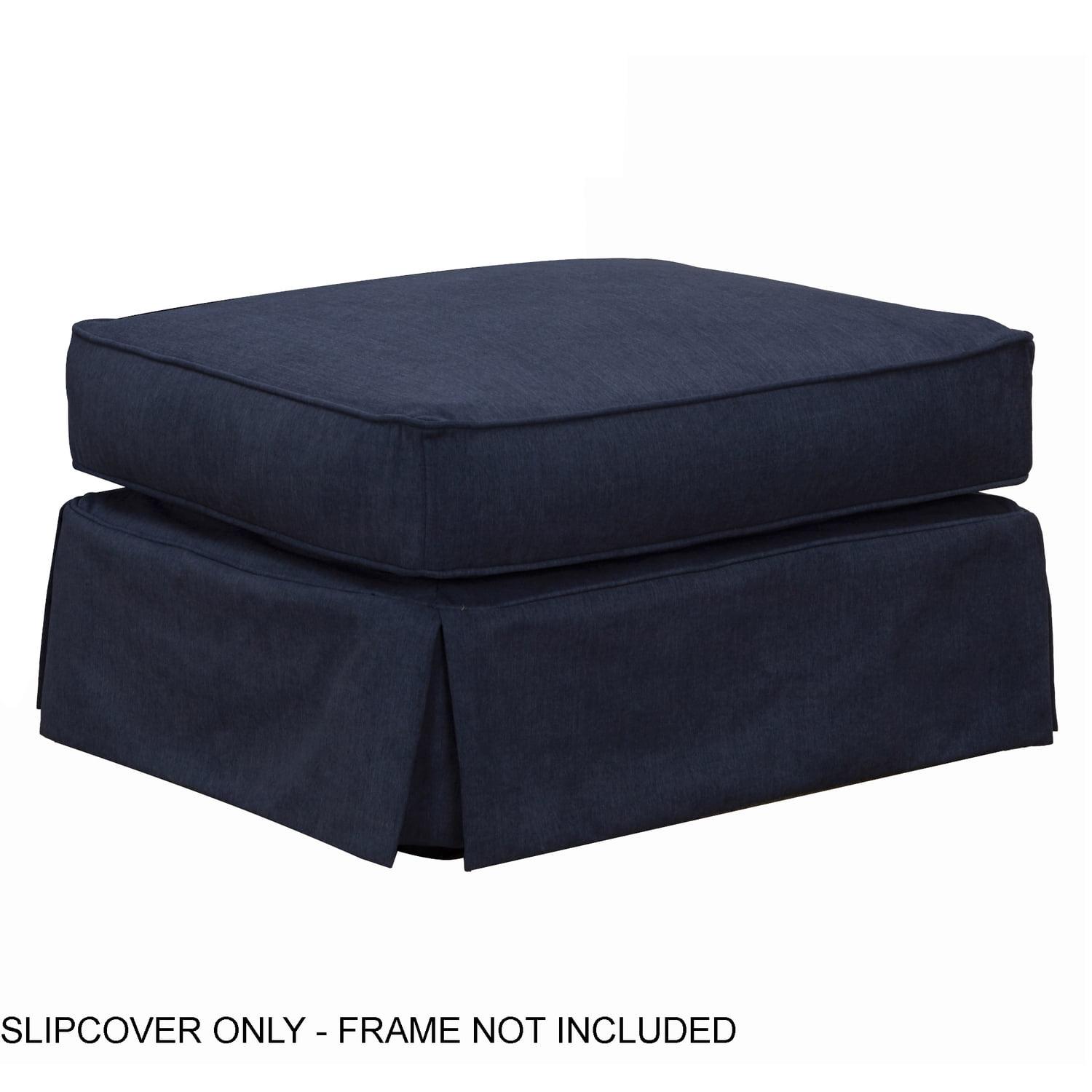 Navy Blue Traditional Slipcover for Rectangular Ottoman