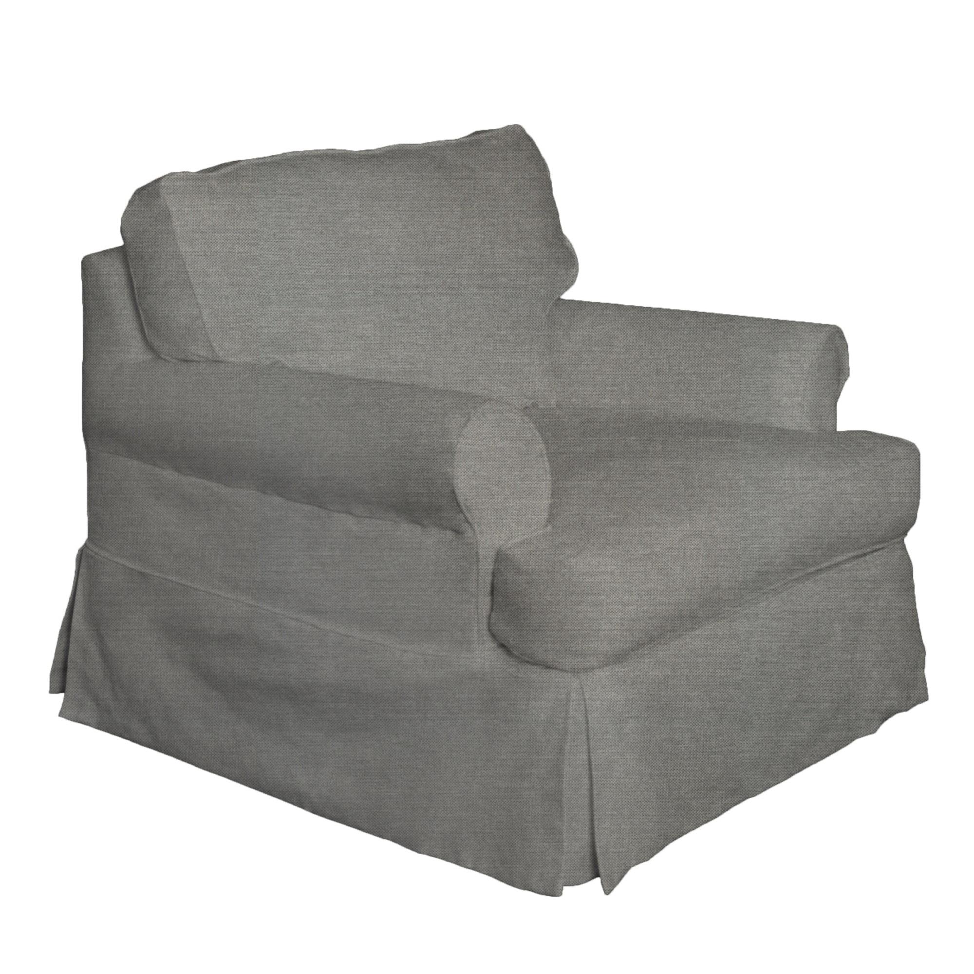 Traditional Slate Gray Polyester T-Cushion Chair Slipcover