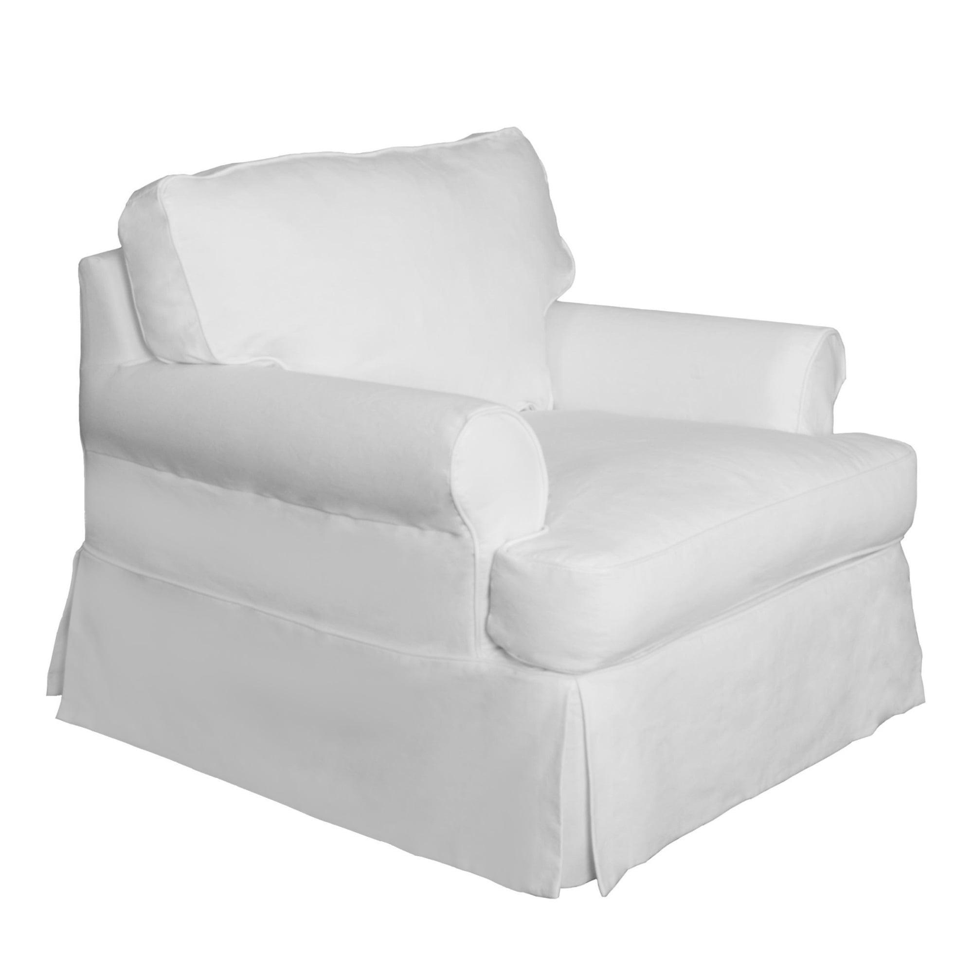 Traditional White Performance Fabric T-Cushion Chair Slipcover