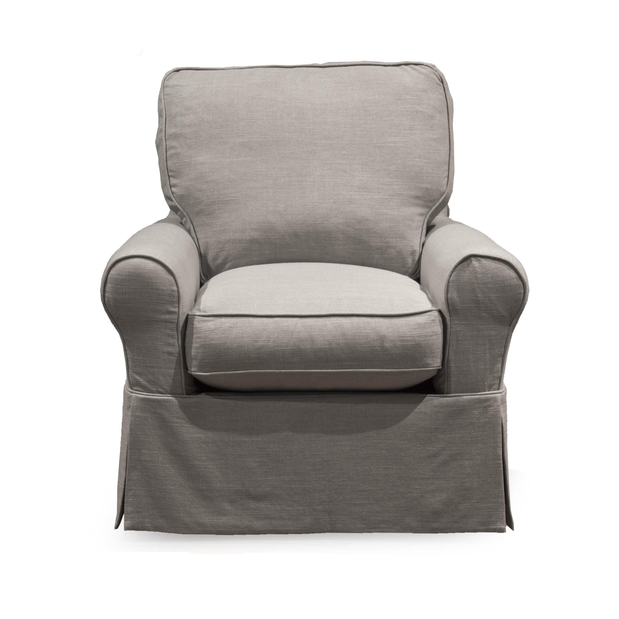 Coastal Charm Light Gray Slipcovered Swivel Chair