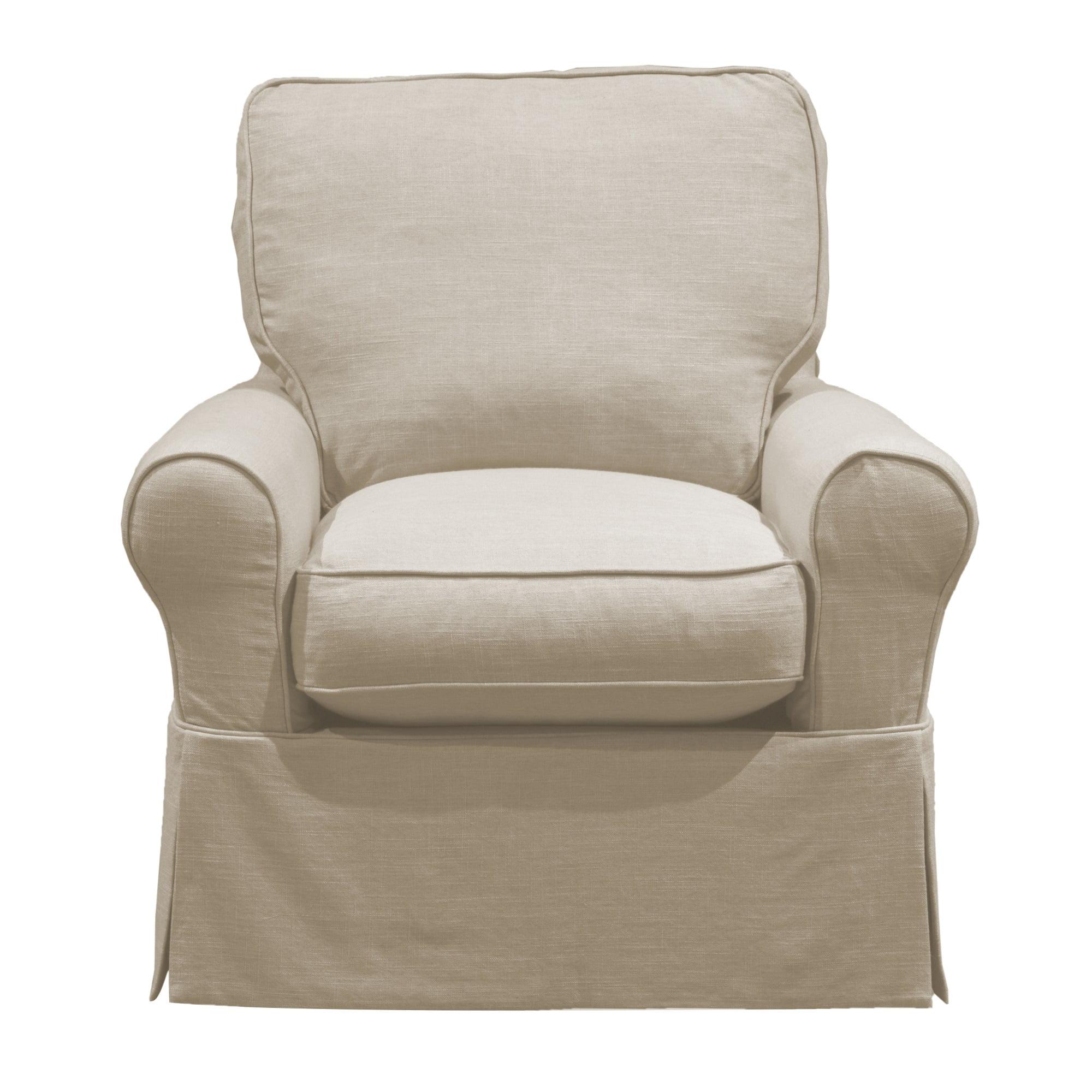 Linen Gray Slipcovered Swivel Rocking Chair