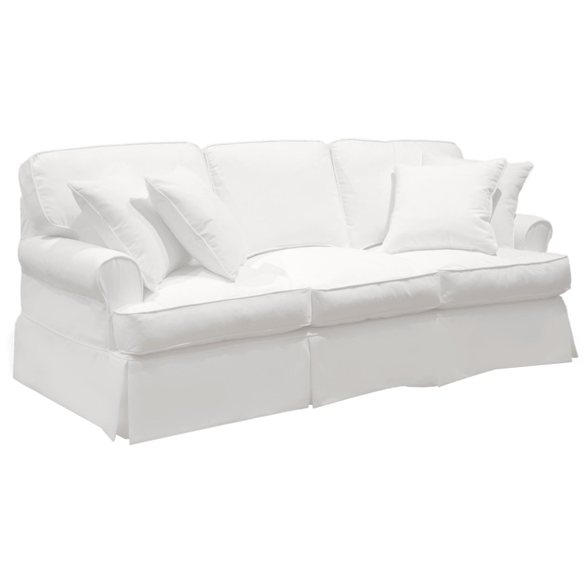 Elegant White T-Cushion Sofa Slipcover in Stain Resistant Fabric