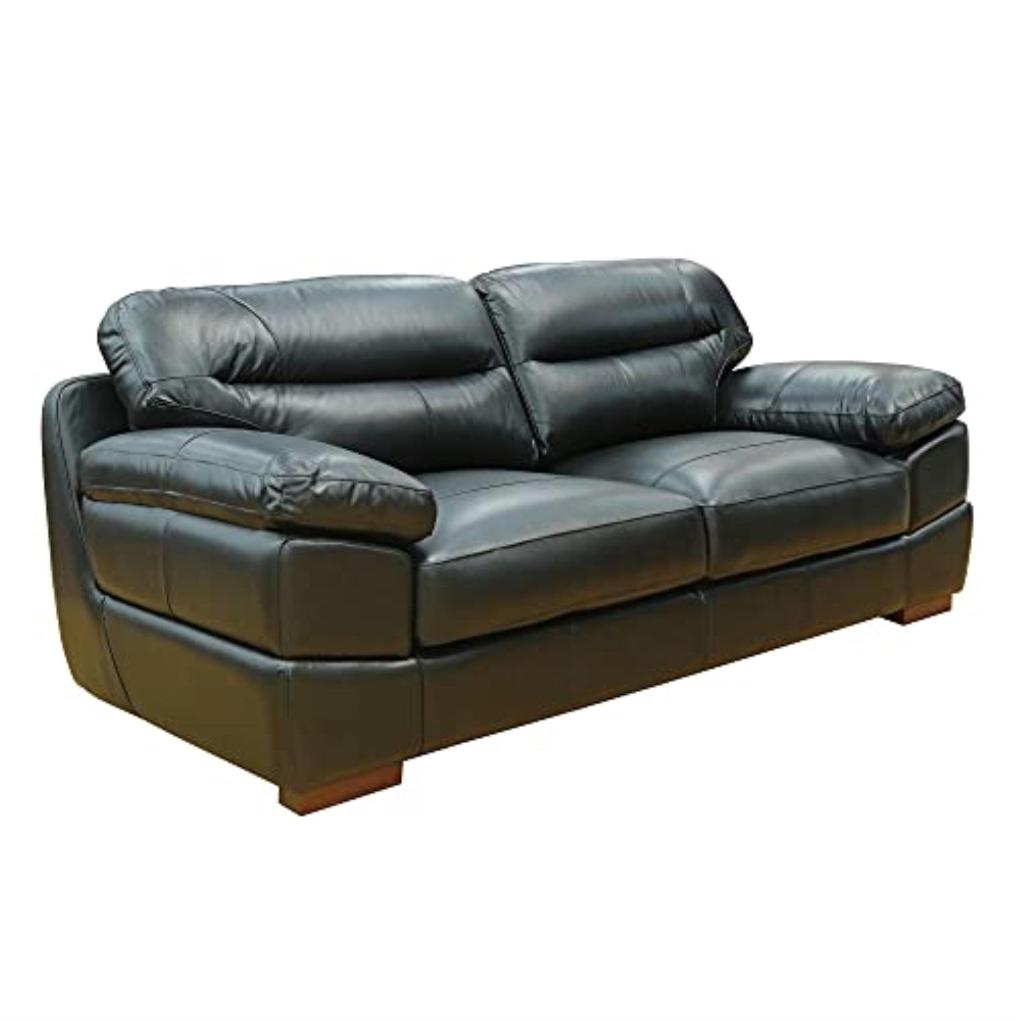 Jayson Transitional Black Top Grain Leather Sofa with Pillow-Top Arms