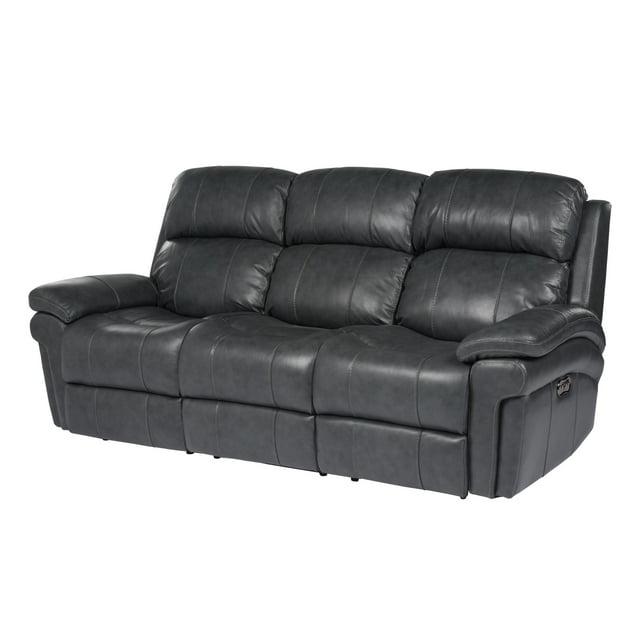 Sunset Trading Luxe Leather Reclining Sofa with Power Headrest in Gray