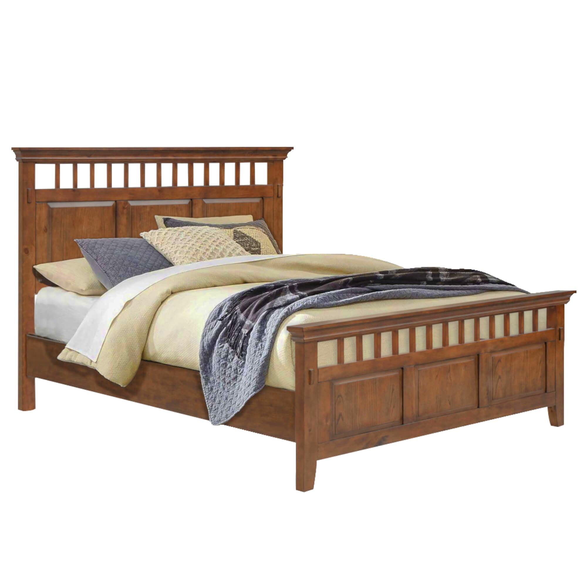Amish Inspired Mission Style Queen Bed with Panel Headboard in Brown Pine