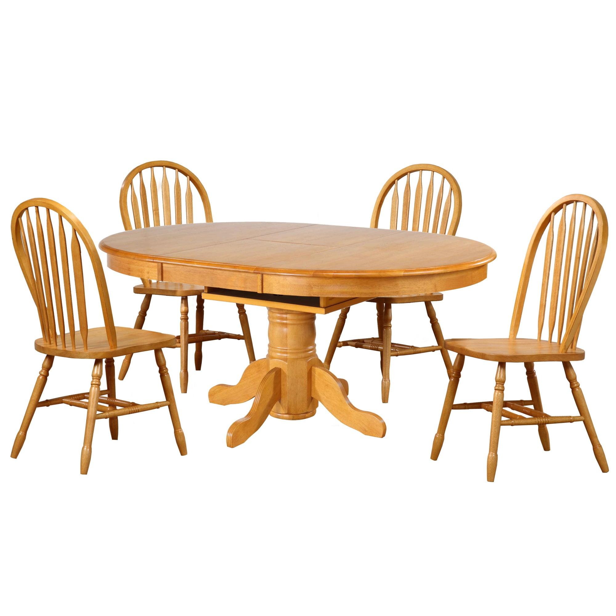 Light Oak 66" Oval Extendable Pedestal Dining Set with 4 Chairs