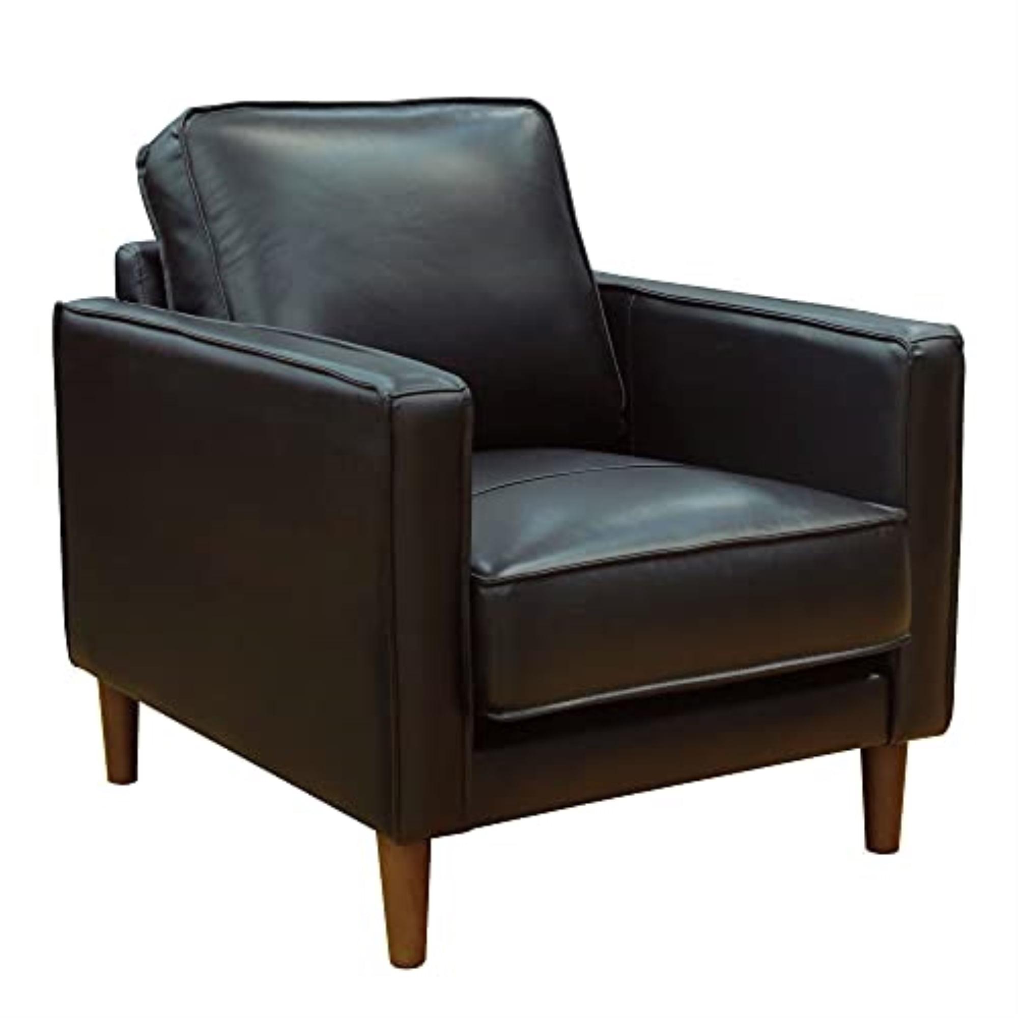 Black Top Grain Leather and Wood Accent Chair