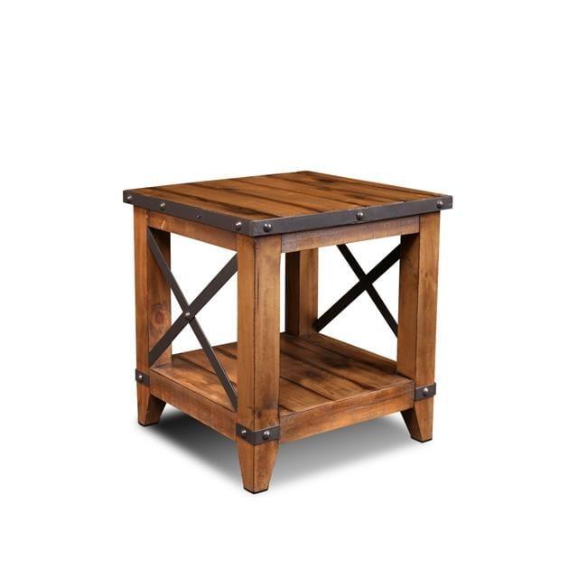 Rustic Oak and Metal End Table with Shelf