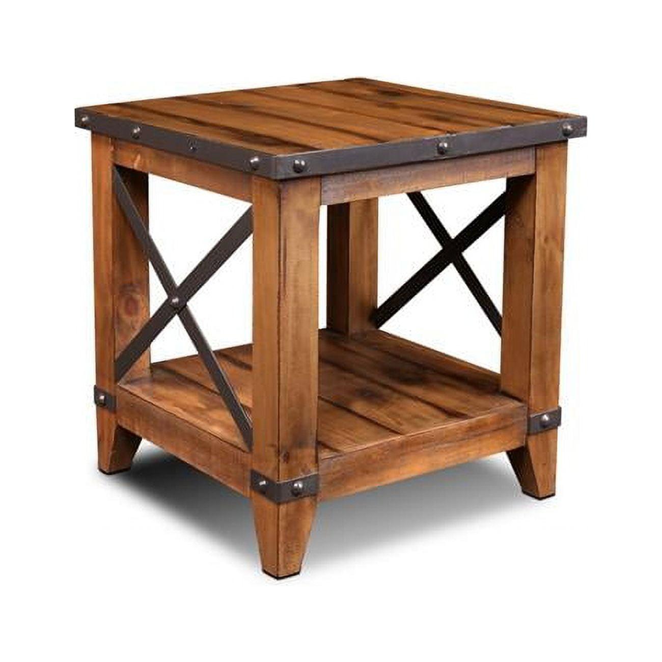 Rustic Oak and Metal End Table with Shelf