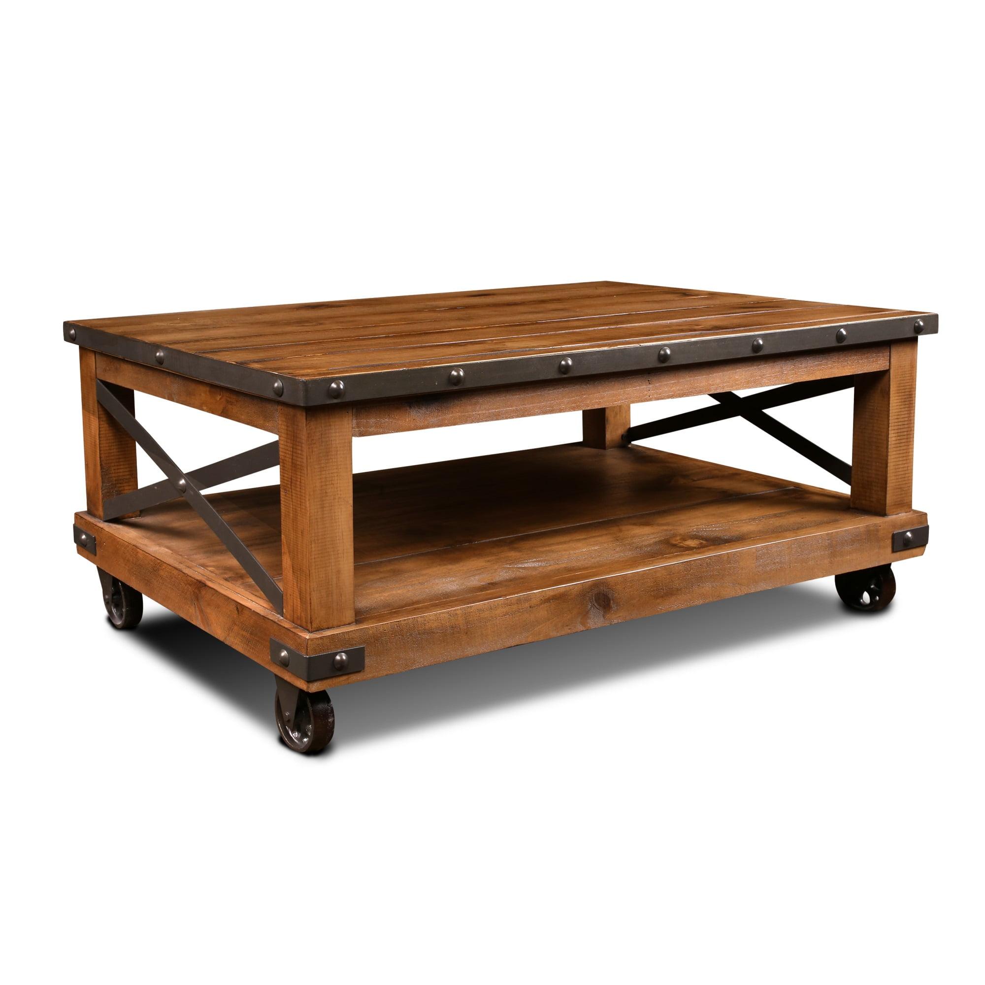 Sunset Trading Rustic City Wood Coffee Cocktail Table with Shelf in Espresso Oak