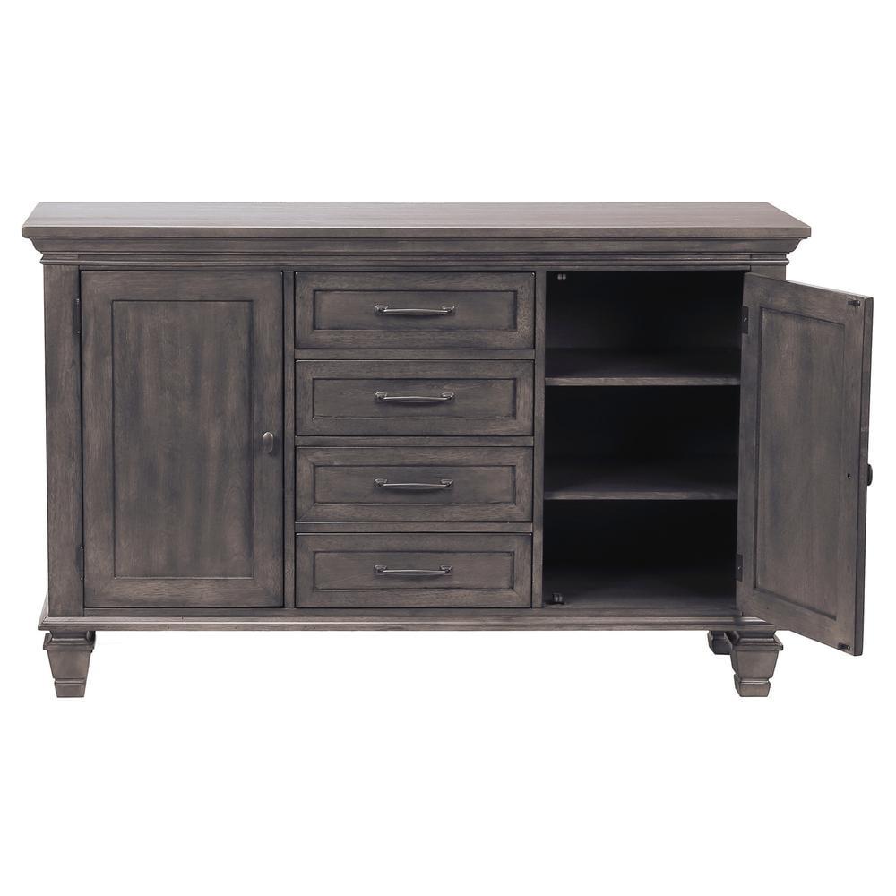 Weathered Gray Oak and Birch Veneer Buffet Credenza