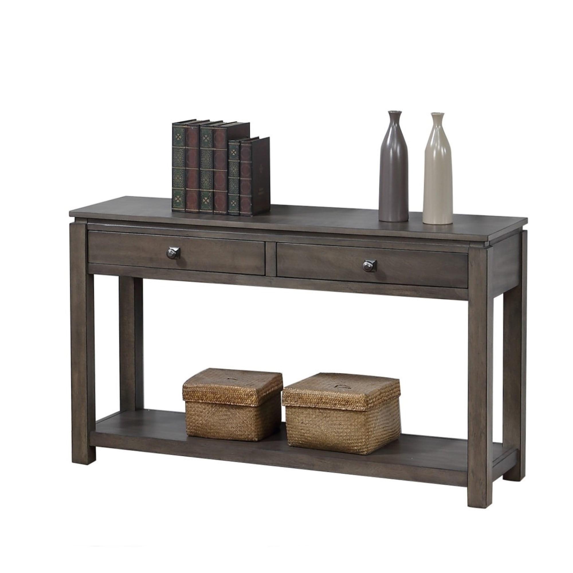 Sunset Trading Shades of Gray Wood Sofa Console Table with Drawers/Shelf in Gray