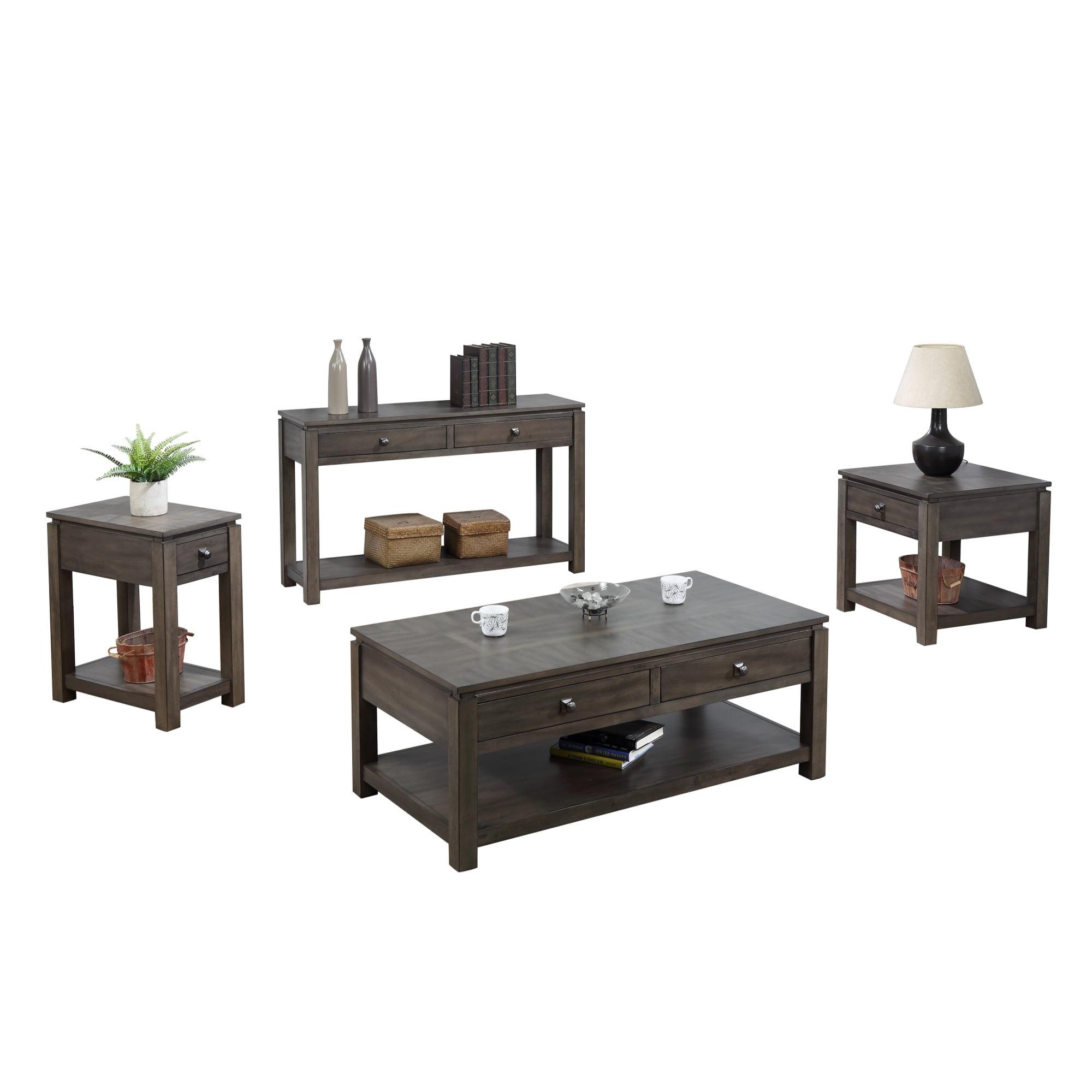 Shades of Gray Weathered Oak Coffee Table Set with Brushed Nickel Handles