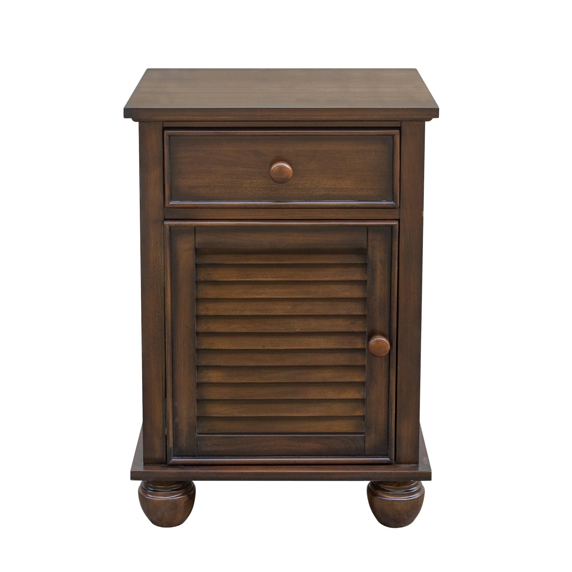 Tropical Walnut Acacia Wood Nightstand with Storage